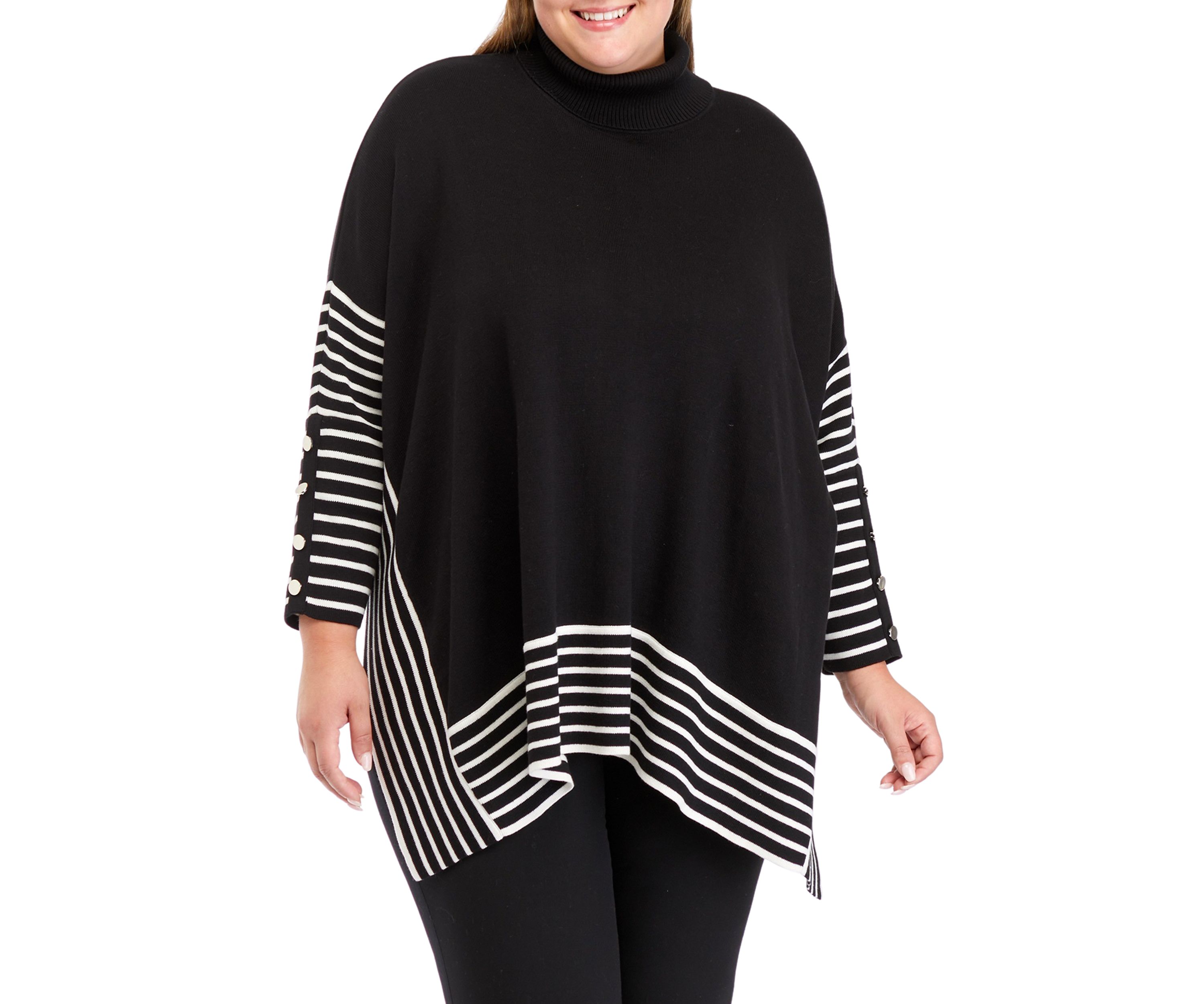 Plus Size Extend Drop Shoulder Stripe Sweater