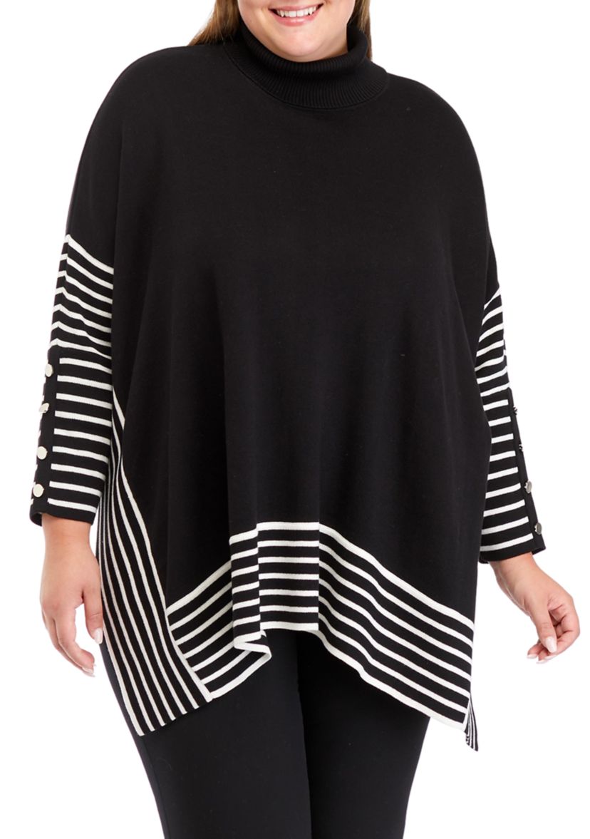 Plus Size Extend Drop Shoulder Stripe Sweater