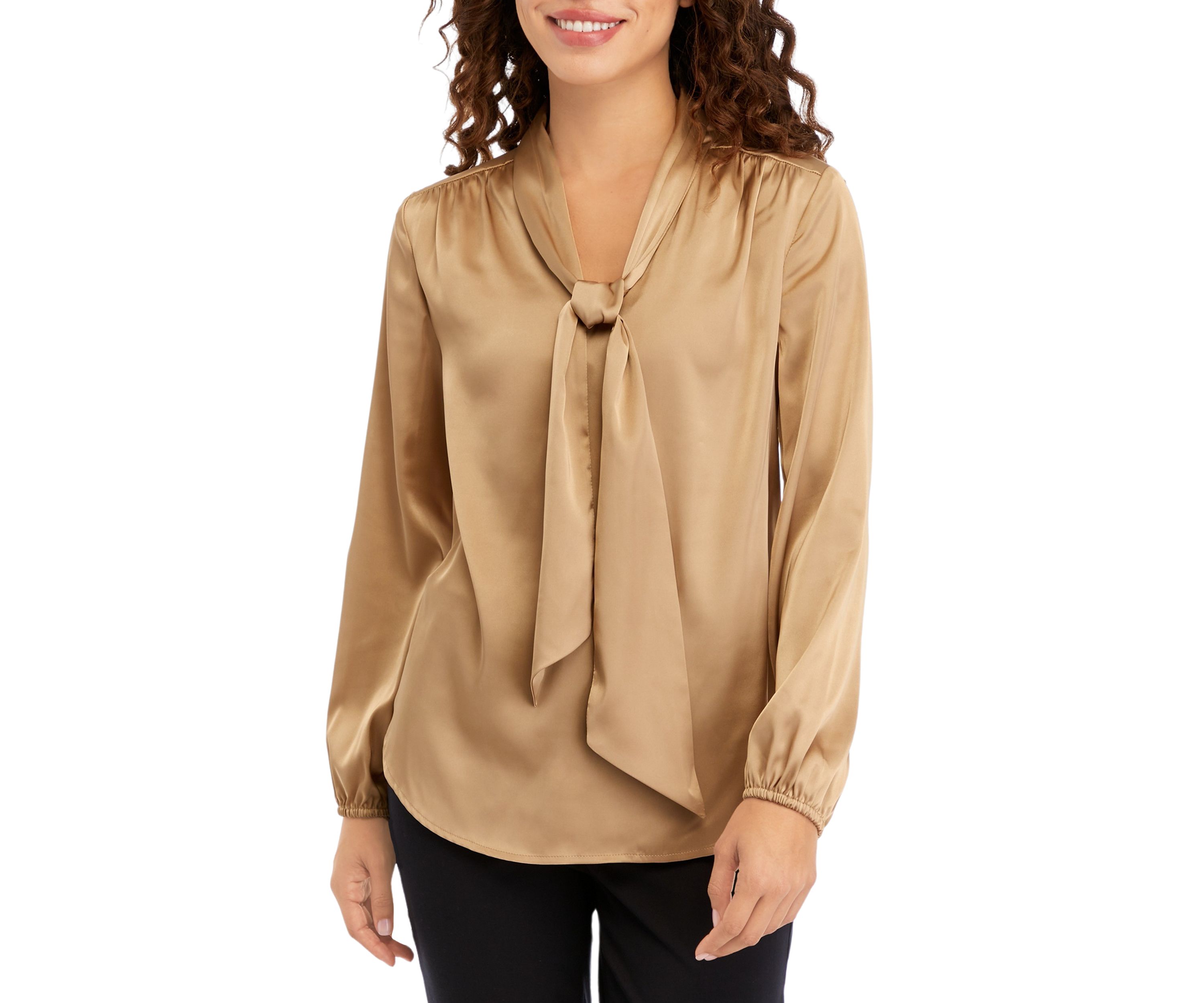 Petite Satin Tie Neck Blouse