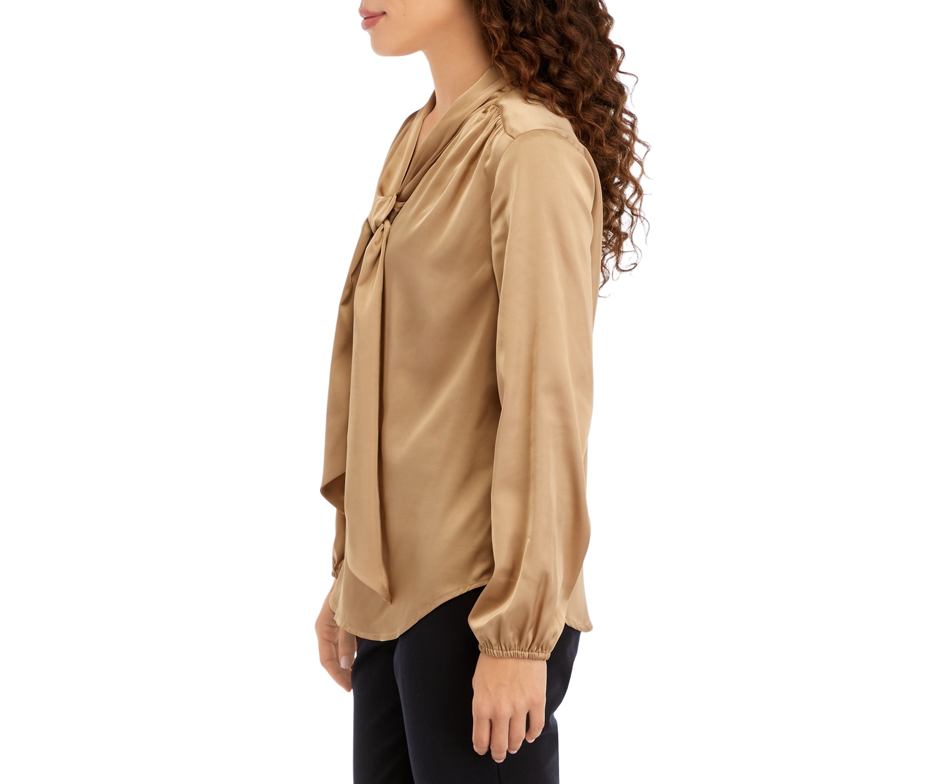 Petite Satin Tie Neck Blouse