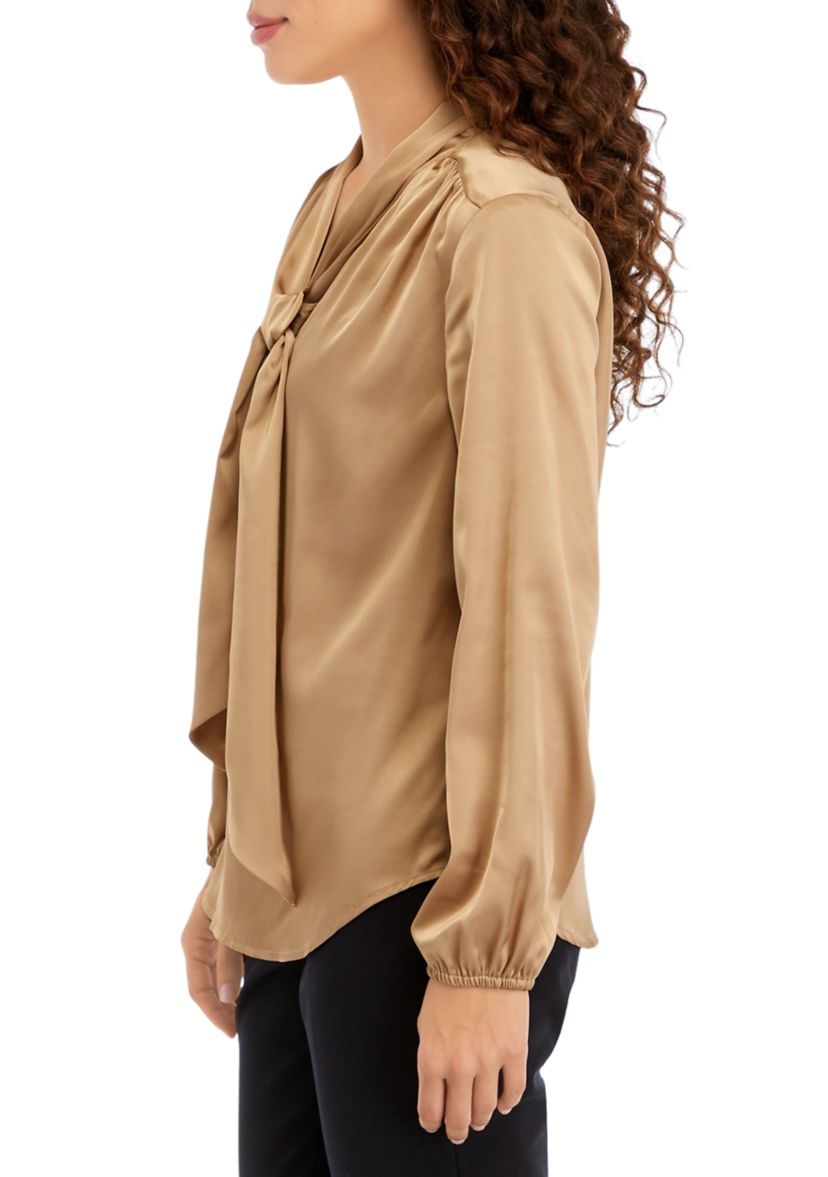 Petite Satin Tie Neck Blouse
