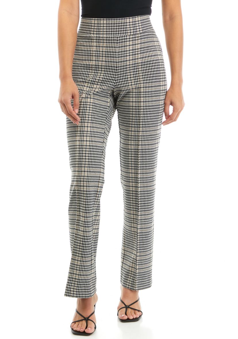 Petite Plaid Pull On Pintuck Bootleg Pants