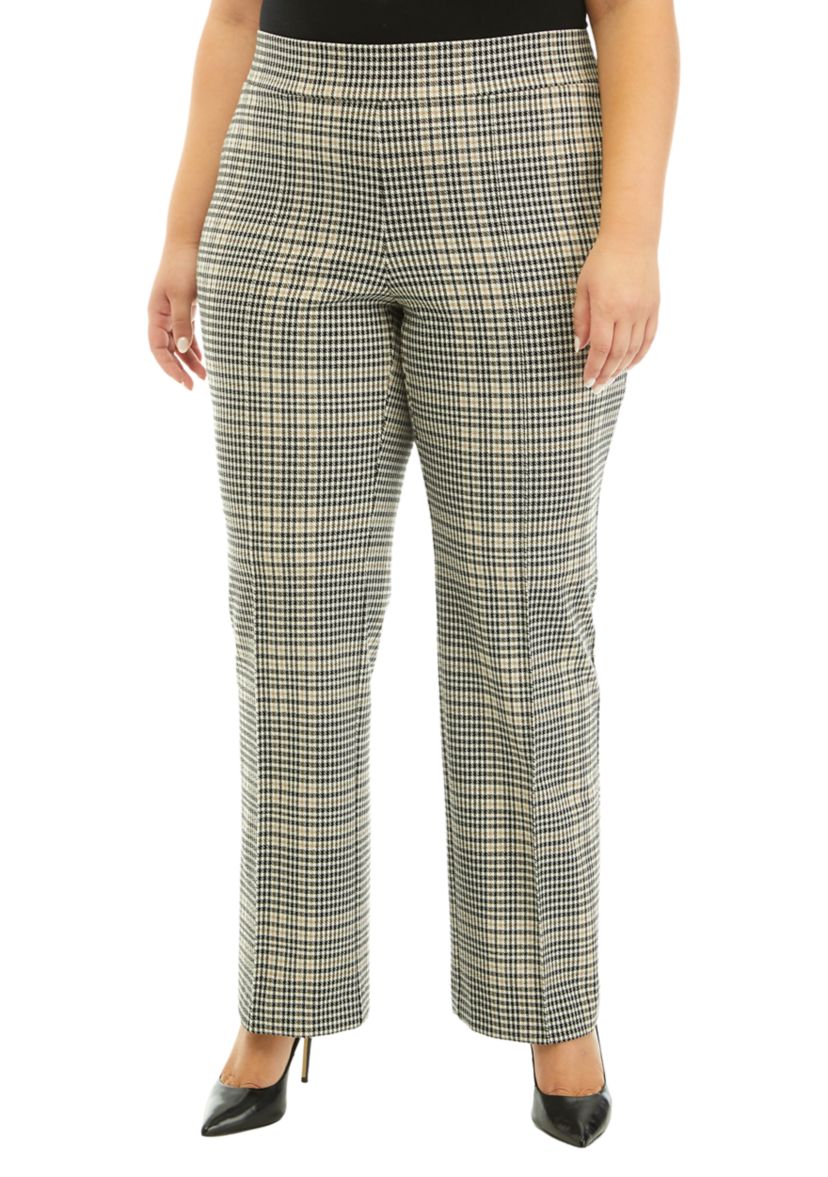 Plus Size Plaid Pull On Pintuck Bootleg Pants