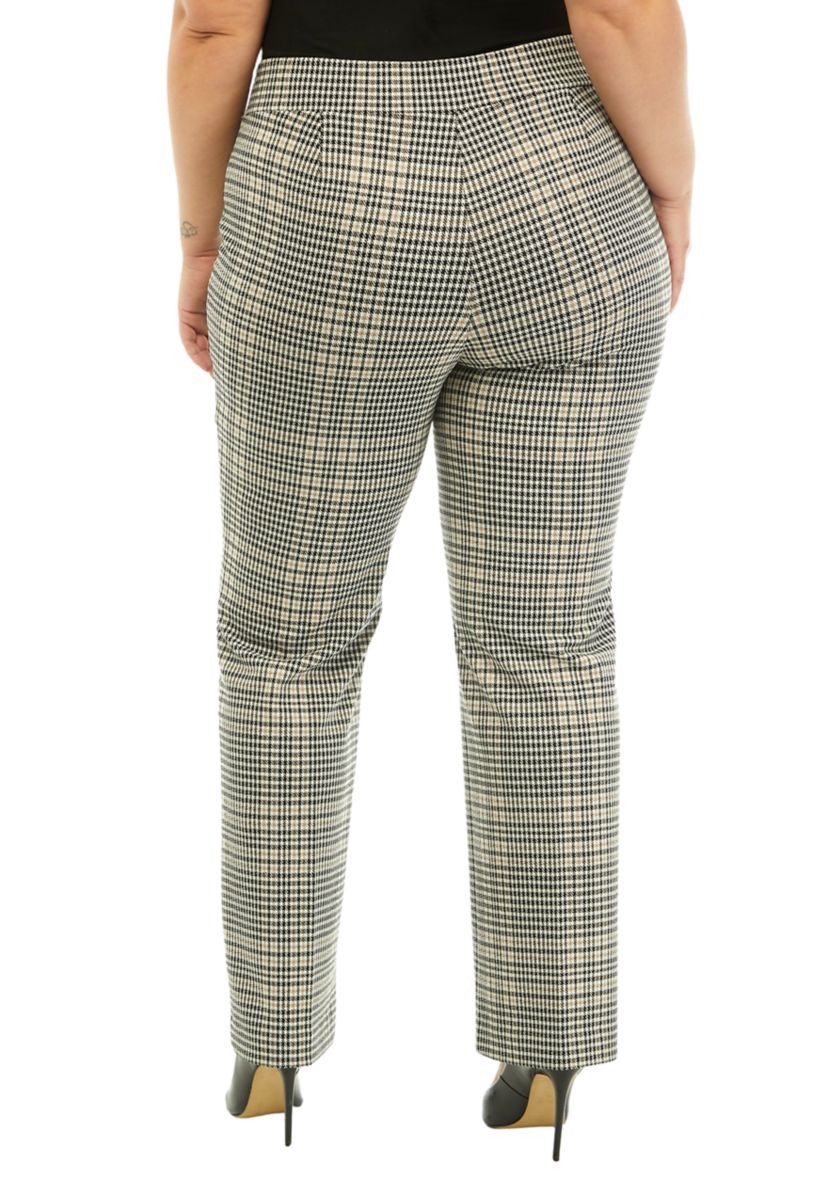 Plus Size Plaid Pull On Pintuck Bootleg Pants