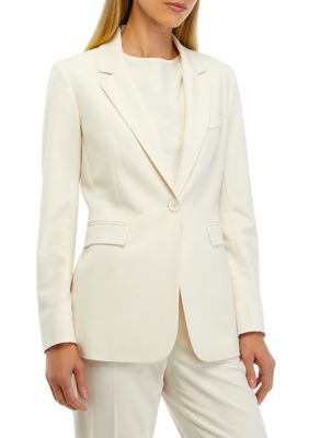 Kasper Solid Stretch Crepe Notch Lapel Long Sleeve Coordinating One Button  Blazer