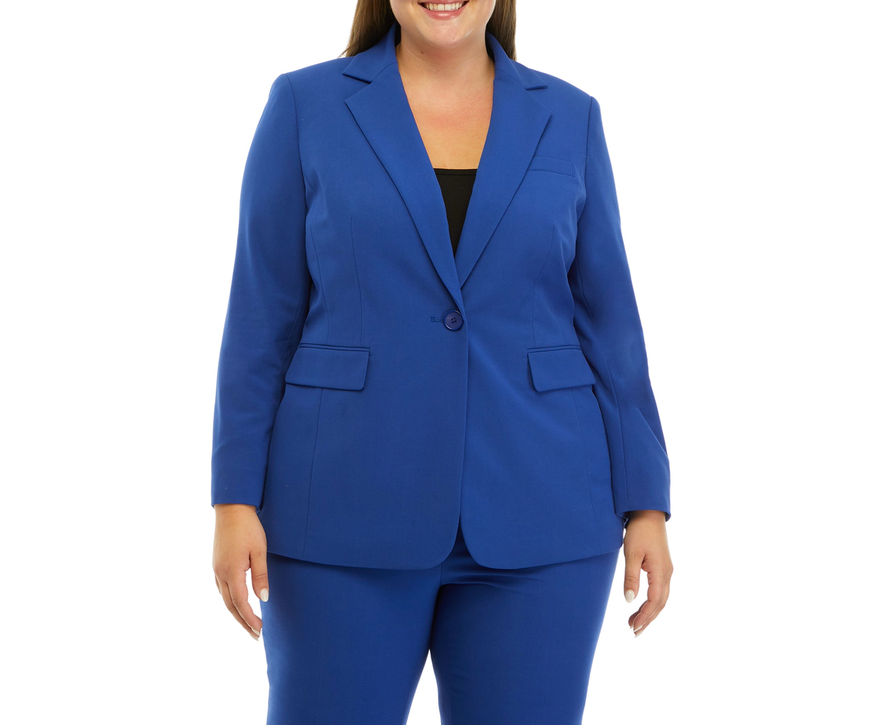 Plus Size Bi Stretch One Button Notch Collar Jacket