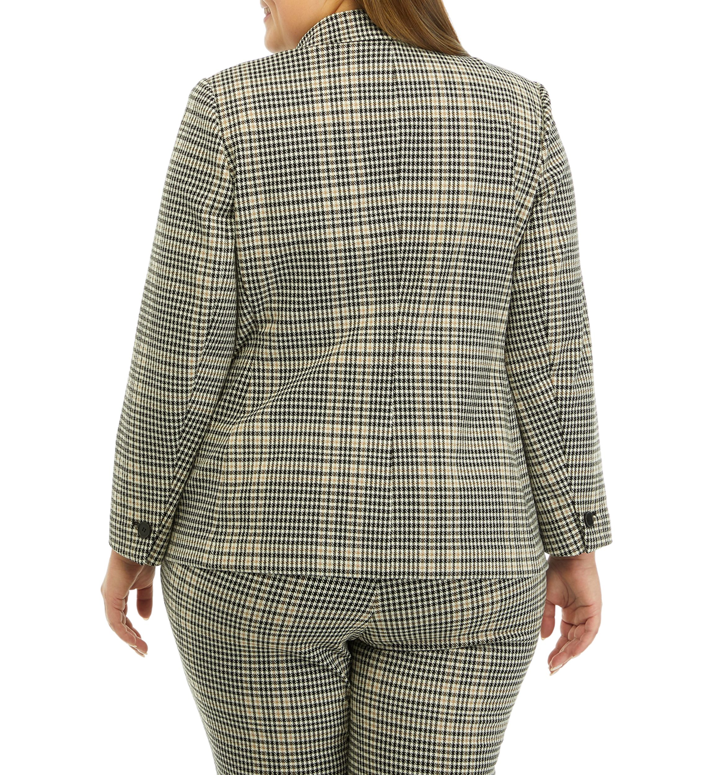 Plus Size Plaid One Button Patch Pocket Jacket