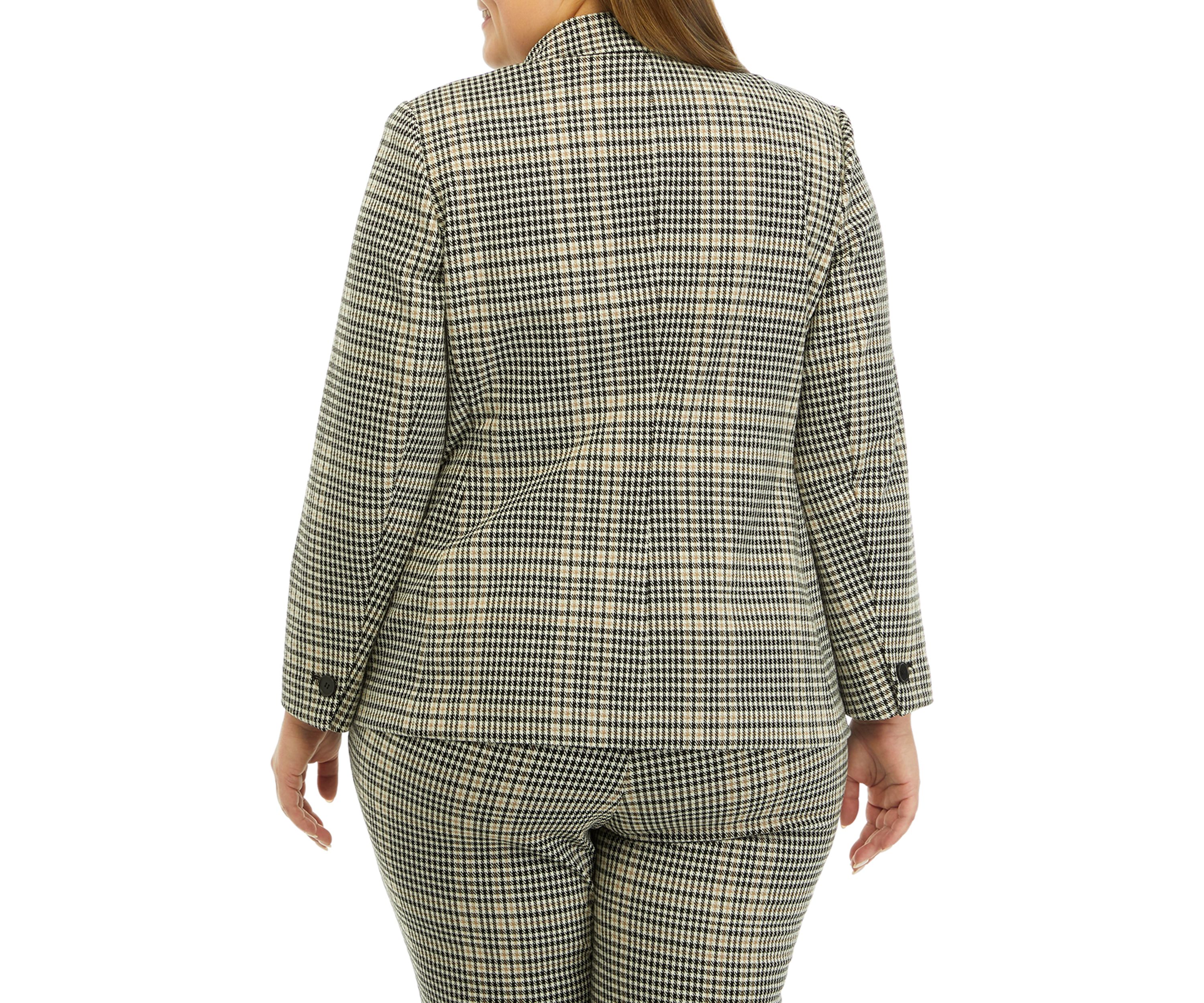 Plus Size Plaid One Button Patch Pocket Jacket