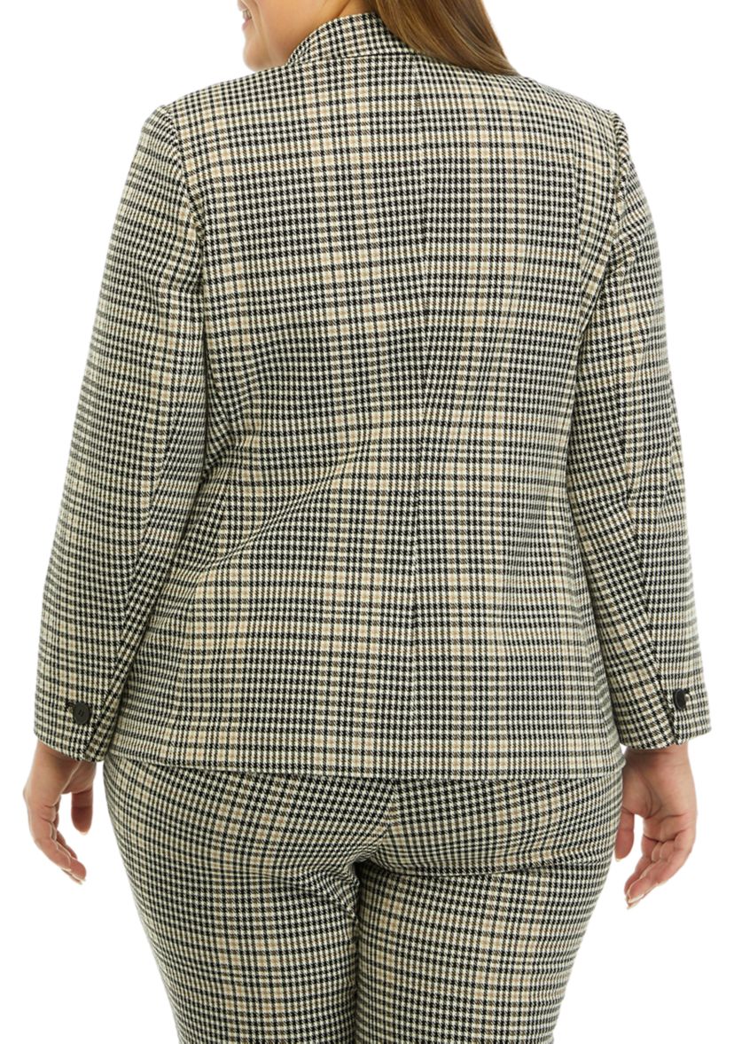 Plus Size Plaid One Button Patch Pocket Jacket