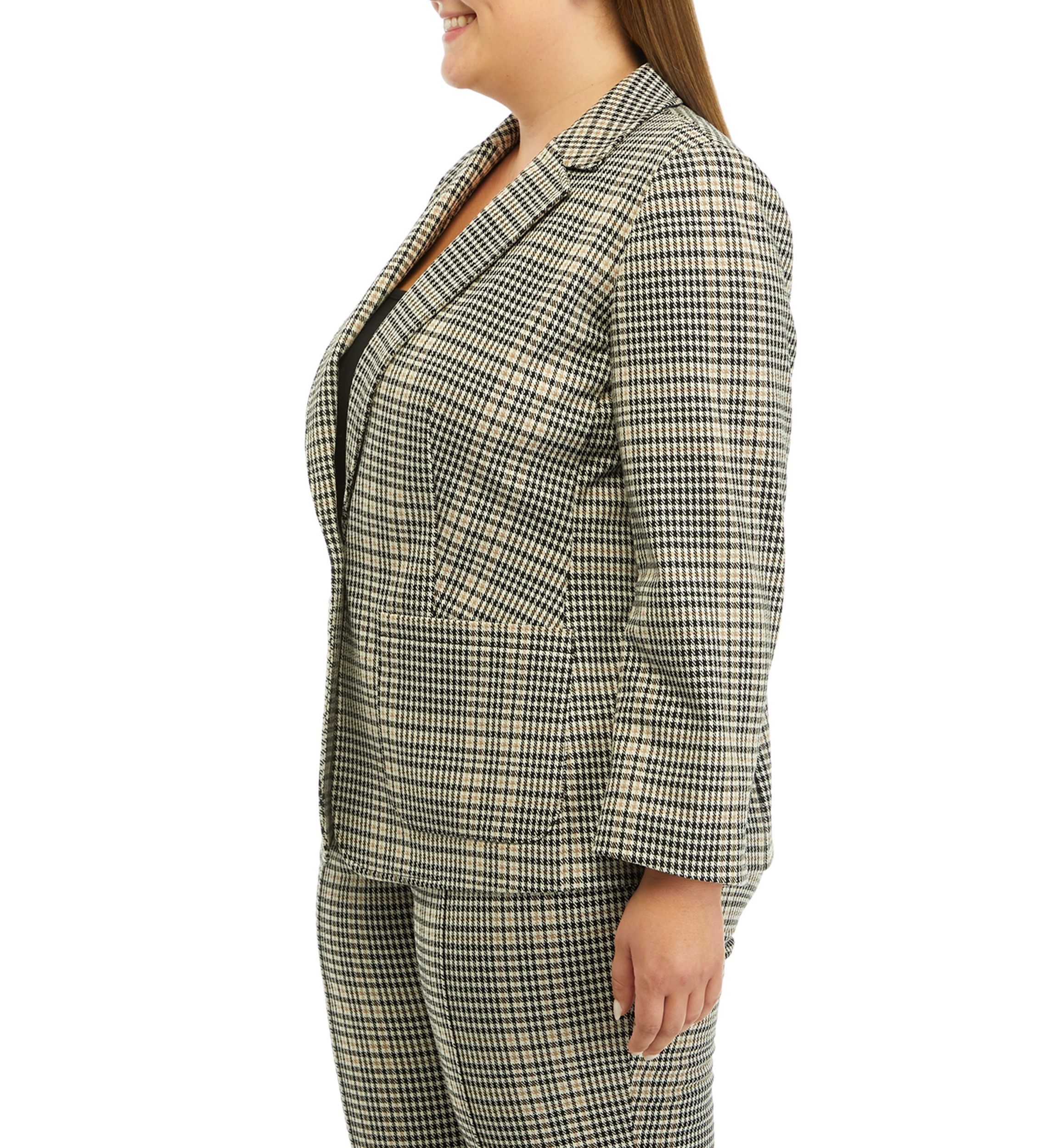 Plus Size Plaid One Button Patch Pocket Jacket