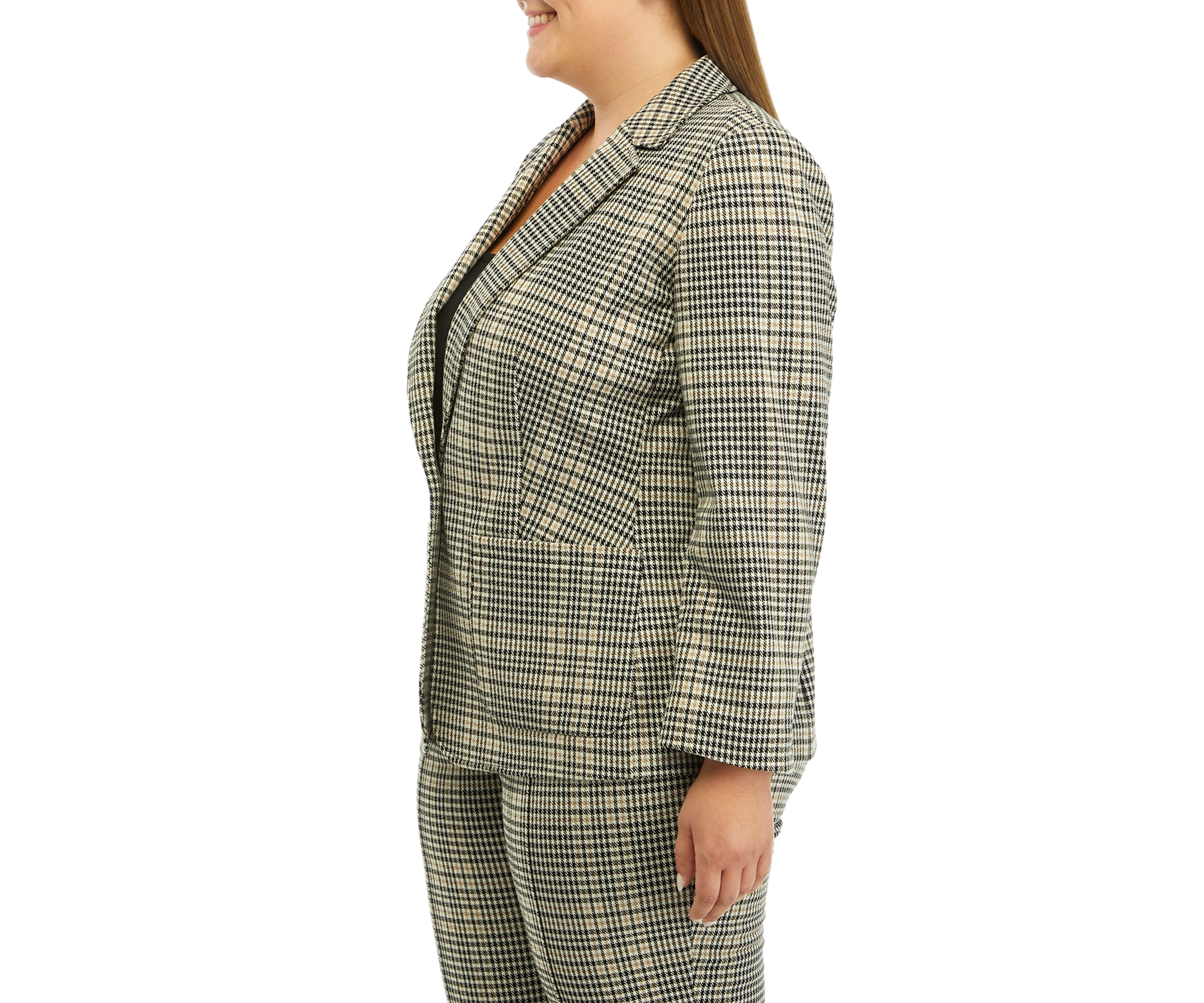 Plus Size Plaid One Button Patch Pocket Jacket