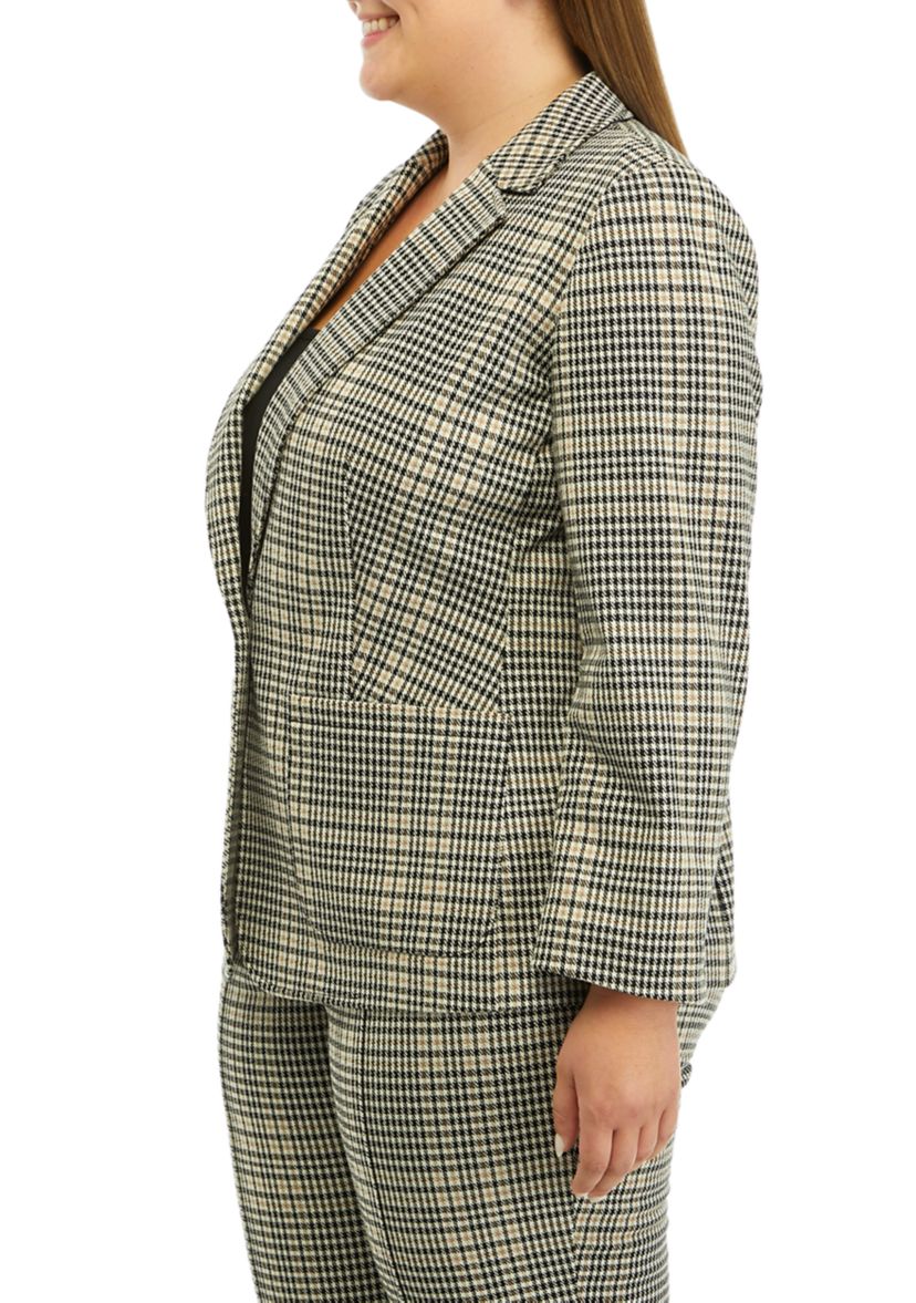 Plus Size Plaid One Button Patch Pocket Jacket
