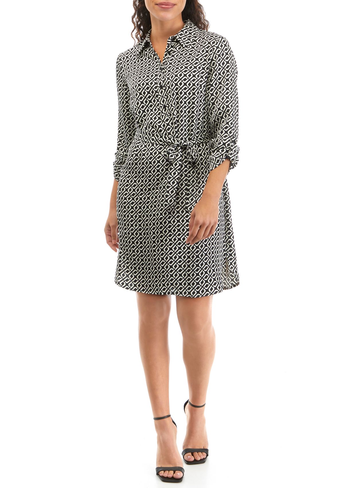 Petite Printed Roll Tab Shirtdress 