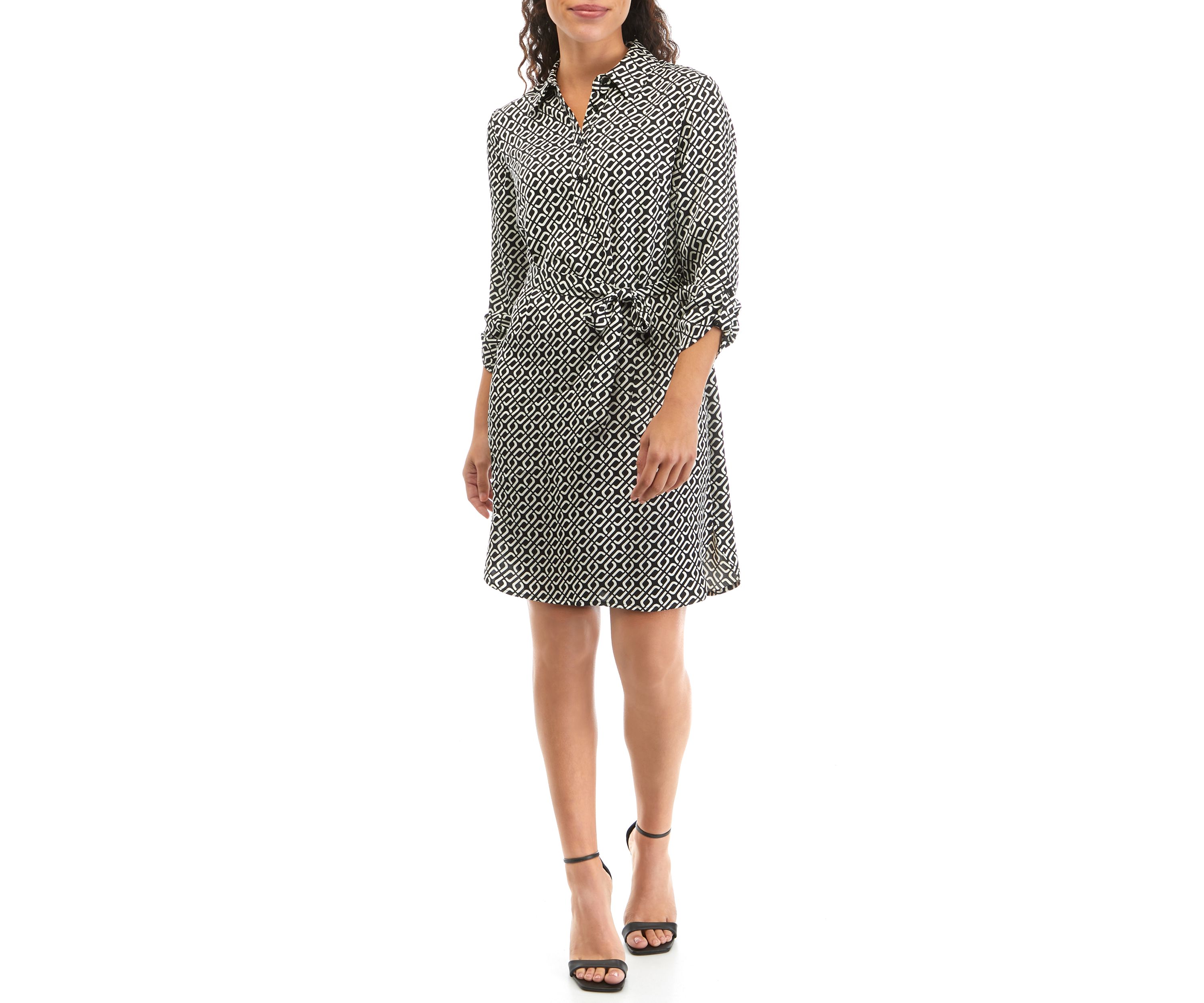 Petite Printed Roll Tab Shirtdress 