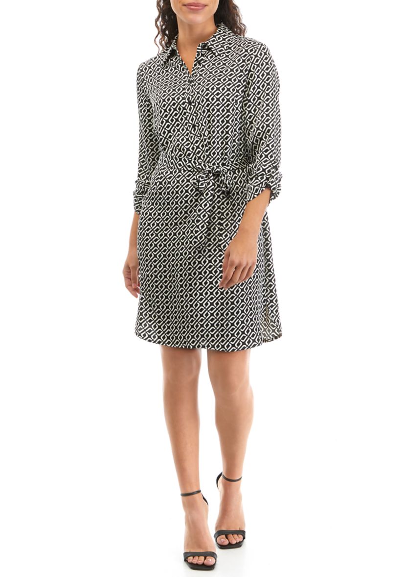 Petite Printed Roll Tab Shirtdress 