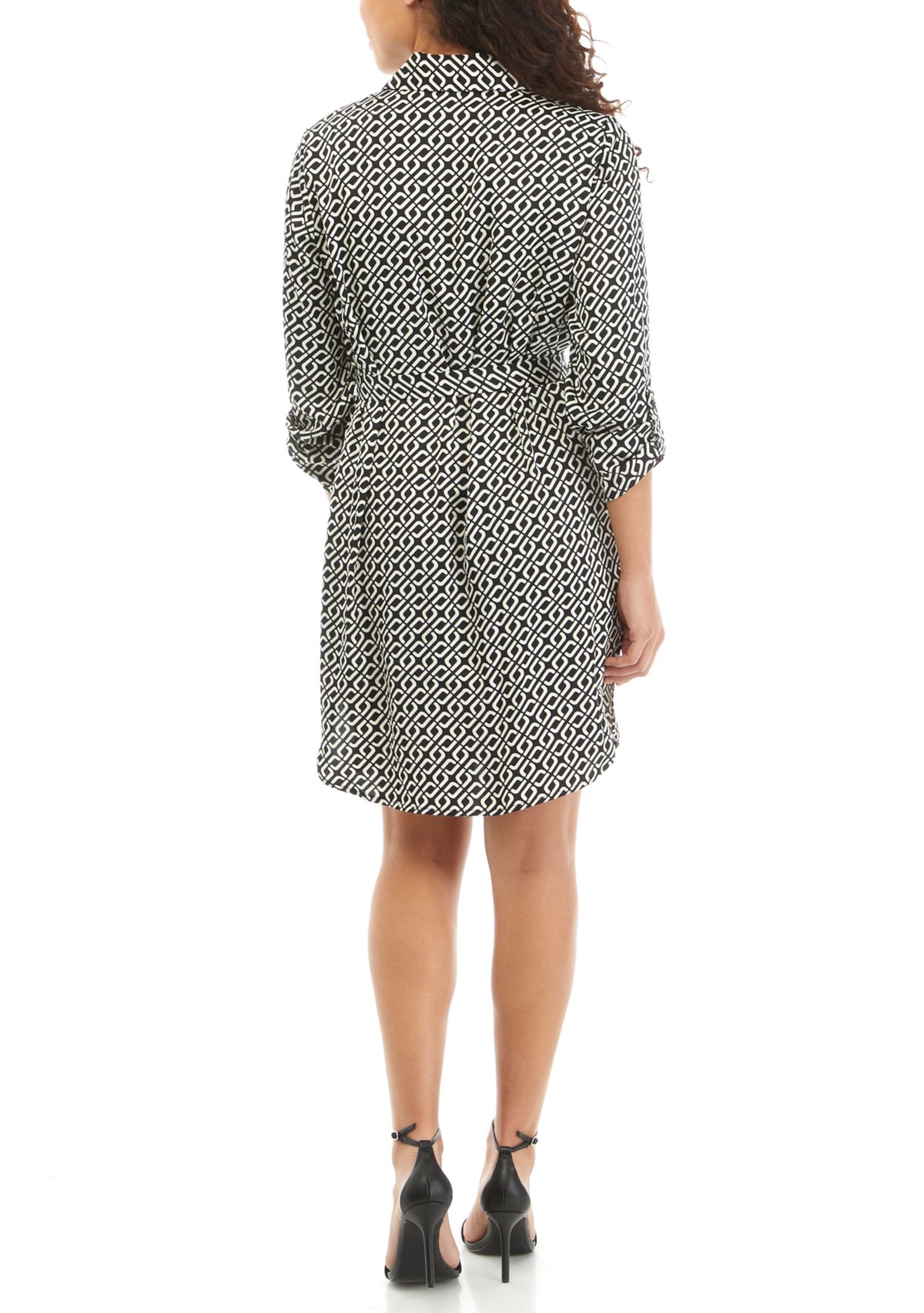 Petite Printed Roll Tab Shirtdress 