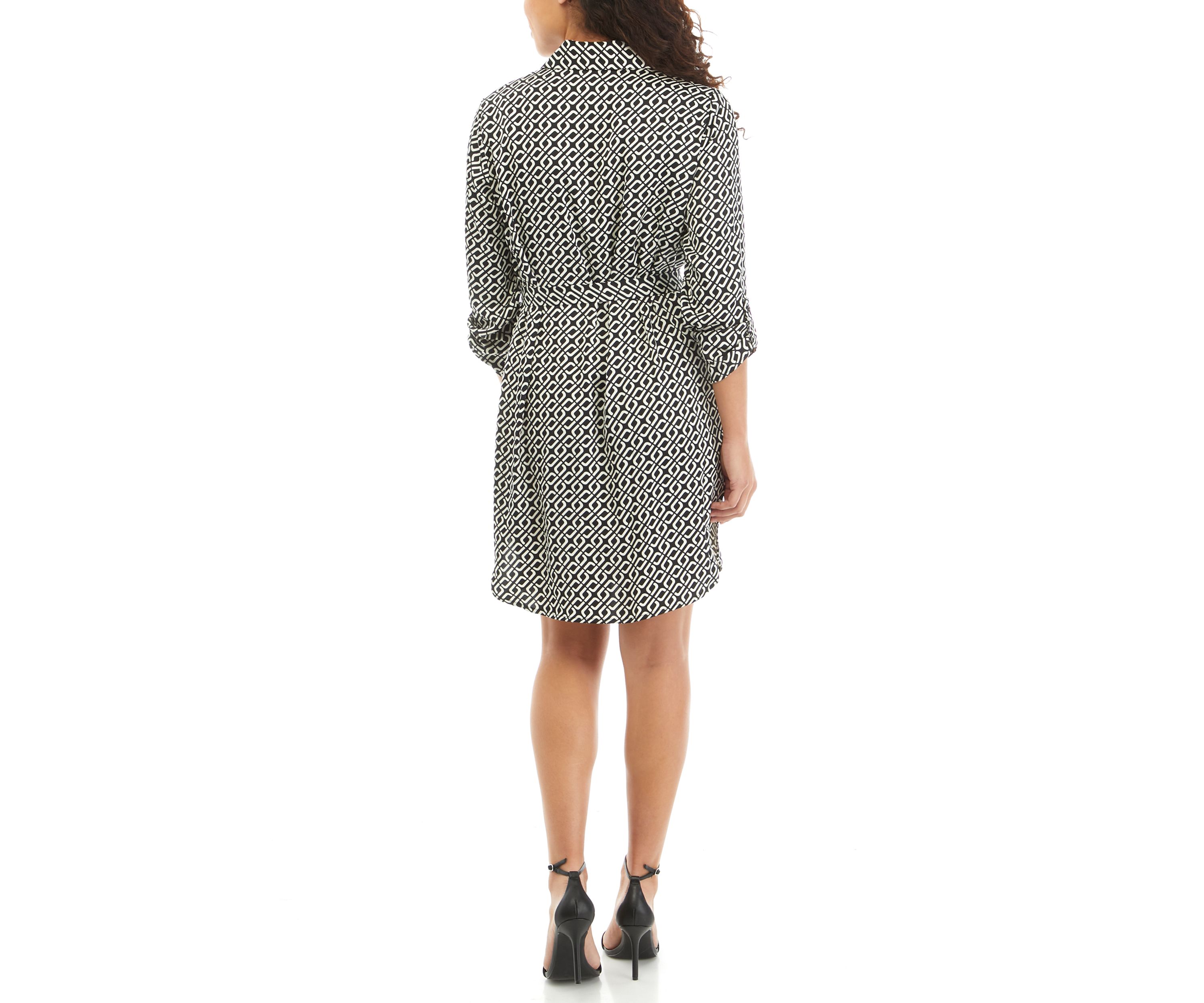 Petite Printed Roll Tab Shirtdress 