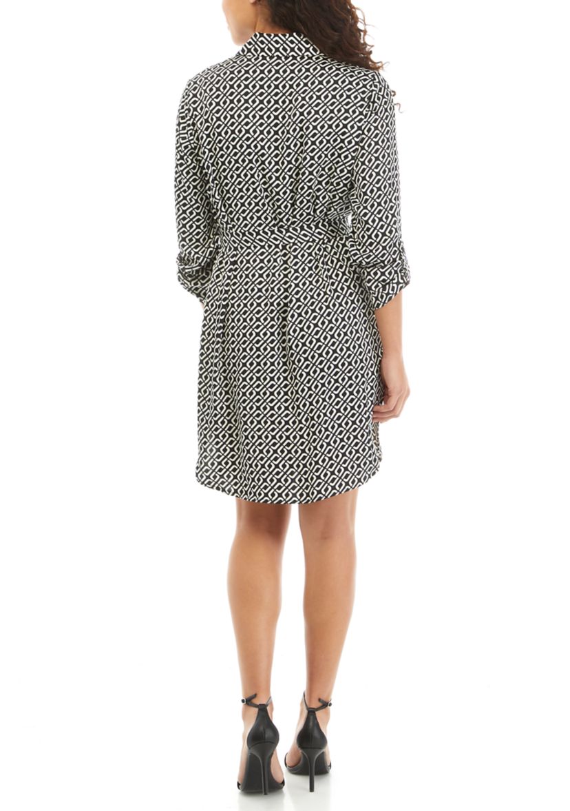 Petite Printed Roll Tab Shirtdress 