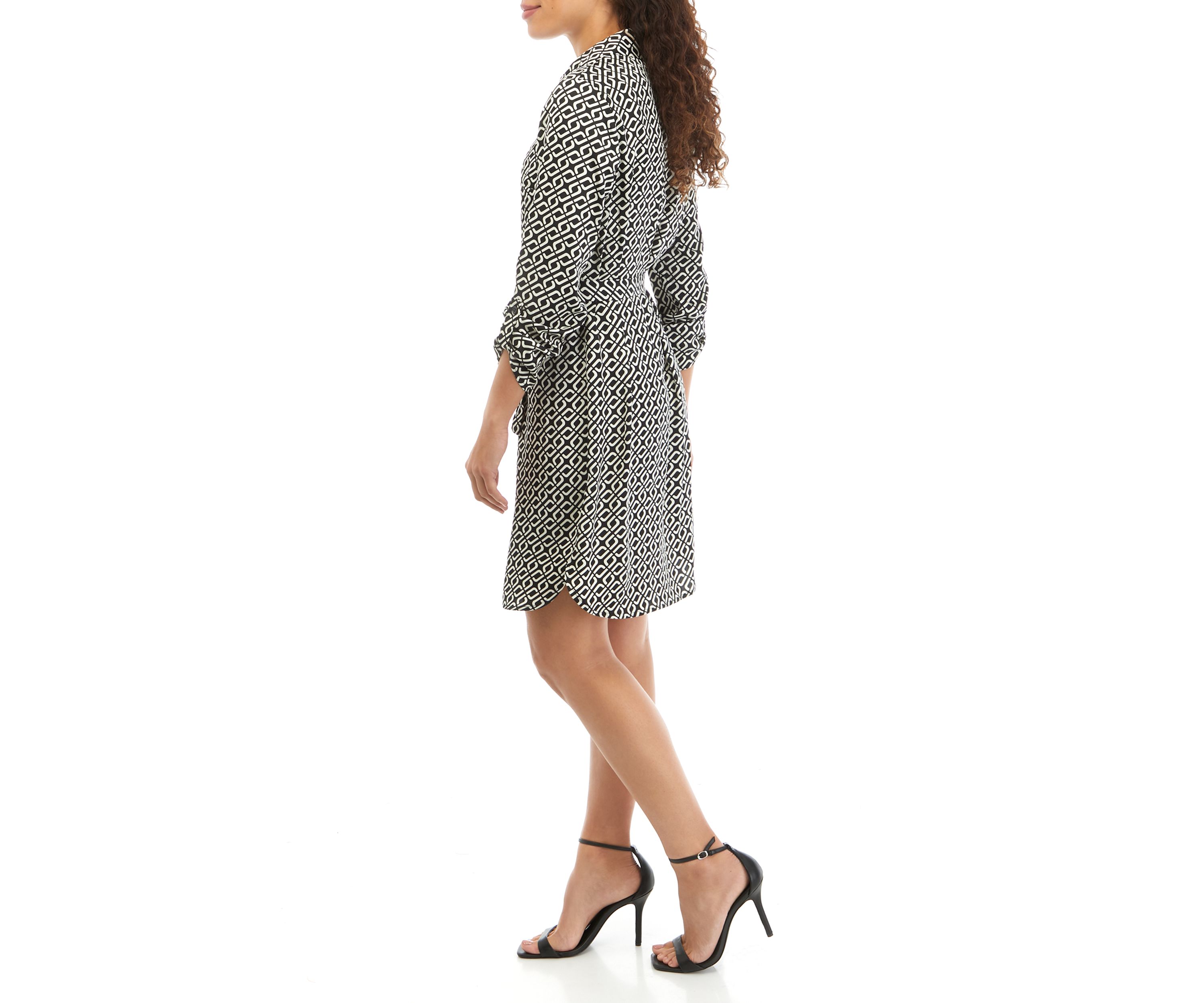 Petite Printed Roll Tab Shirtdress 