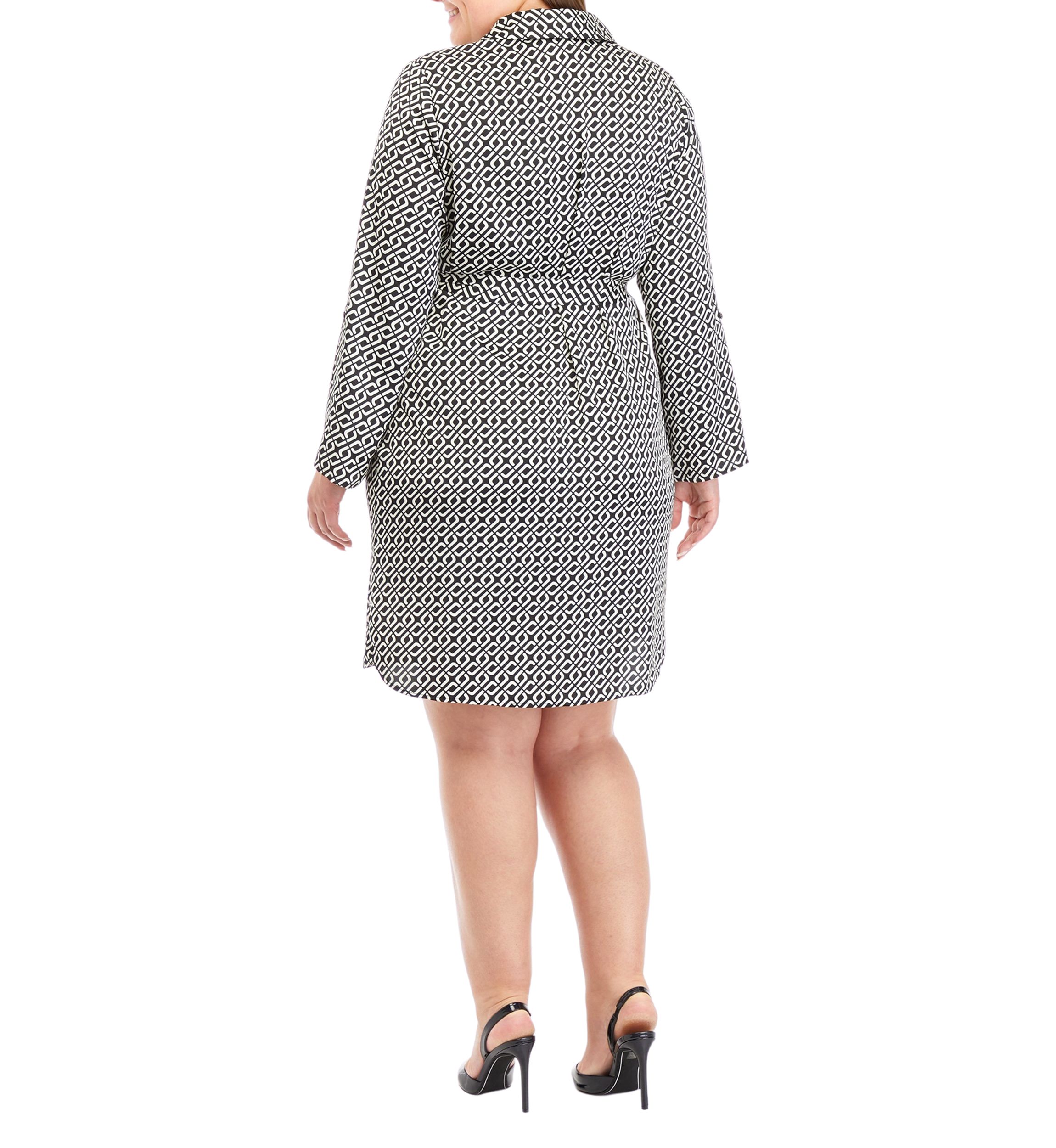 Plus Size Printed Roll Tab Shirtdress