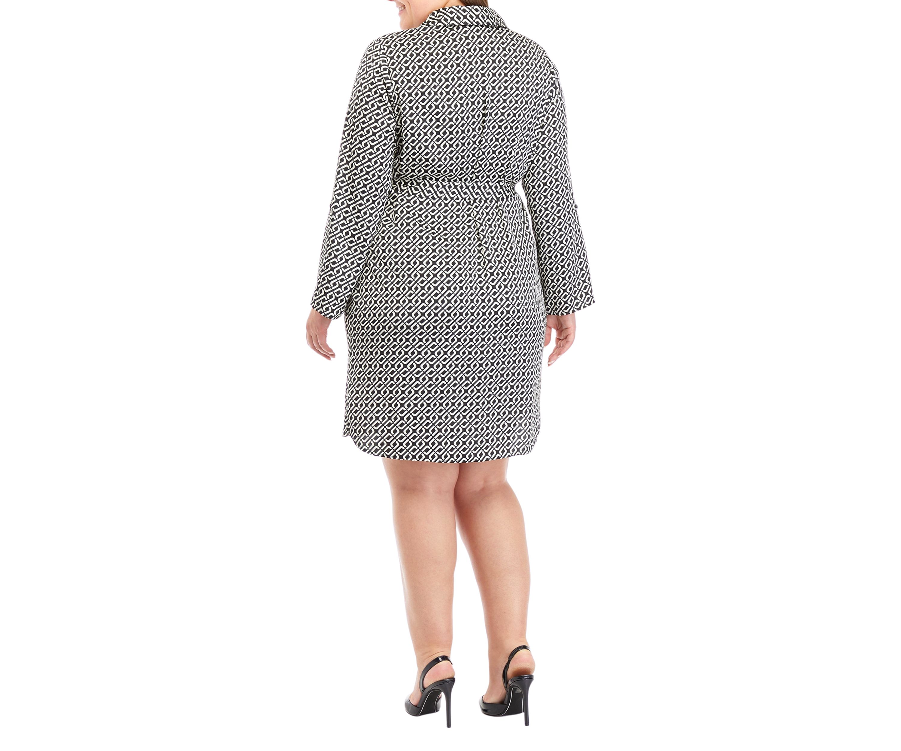Plus Size Printed Roll Tab Shirtdress
