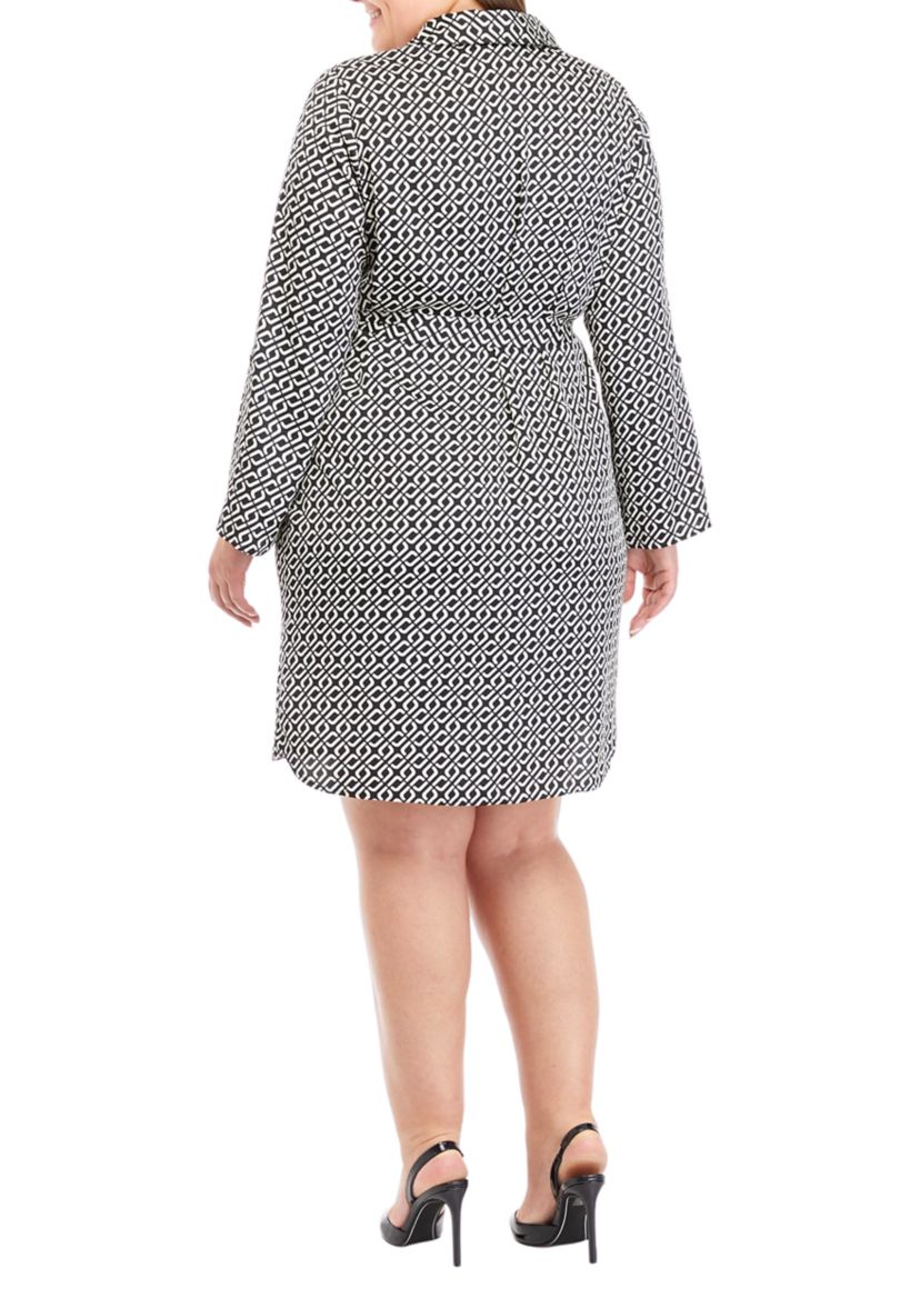 Plus Size Printed Roll Tab Shirtdress