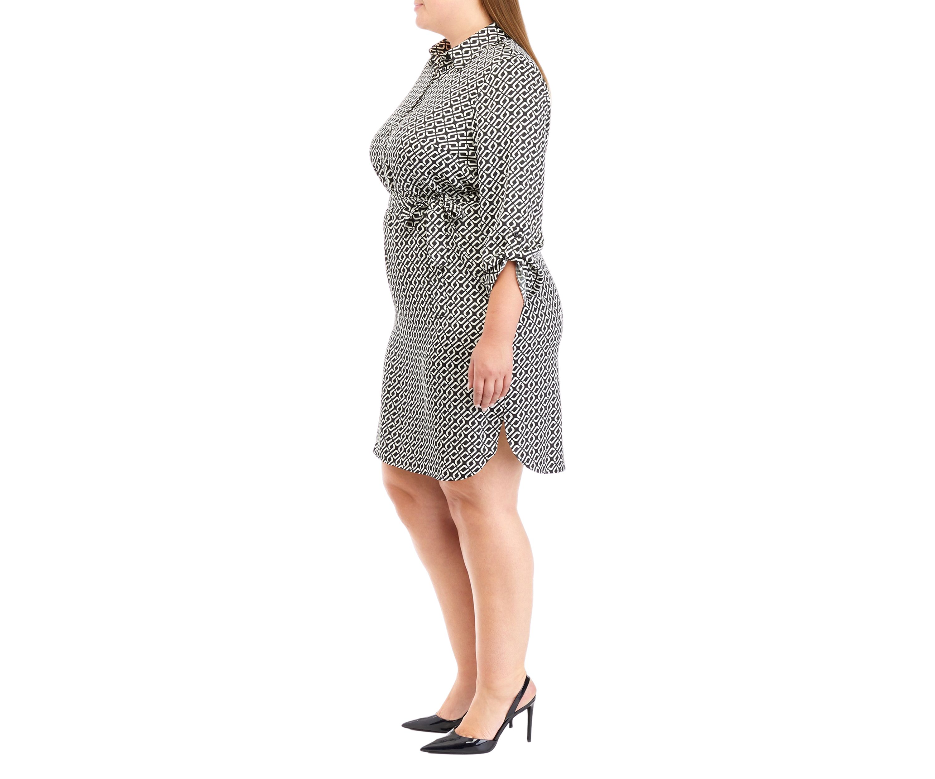 Plus Size Printed Roll Tab Shirtdress