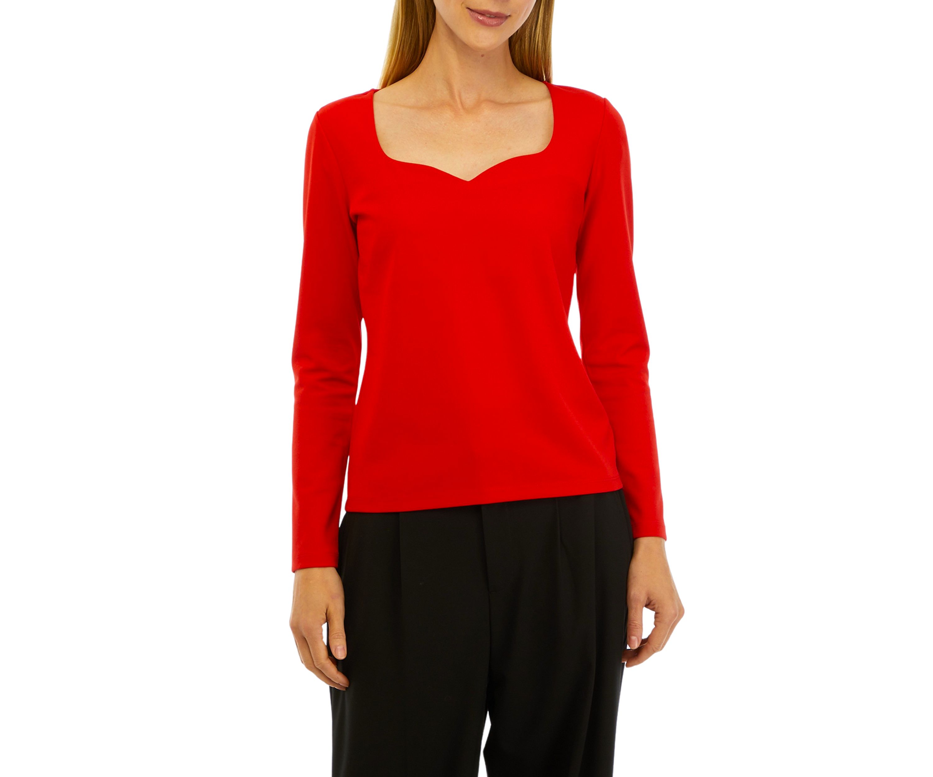 Womens Scuba Crepe Long Sleeve Sweetheart Neck Top