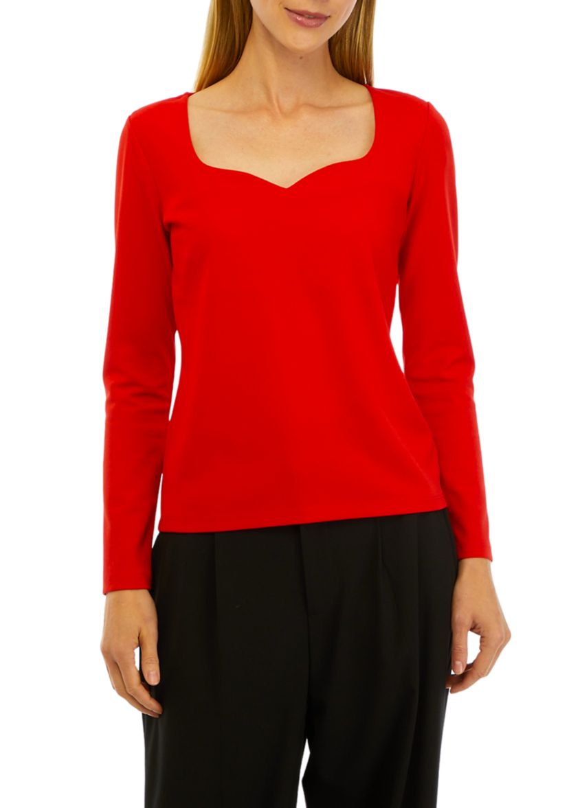 Womens Scuba Crepe Long Sleeve Sweetheart Neck Top