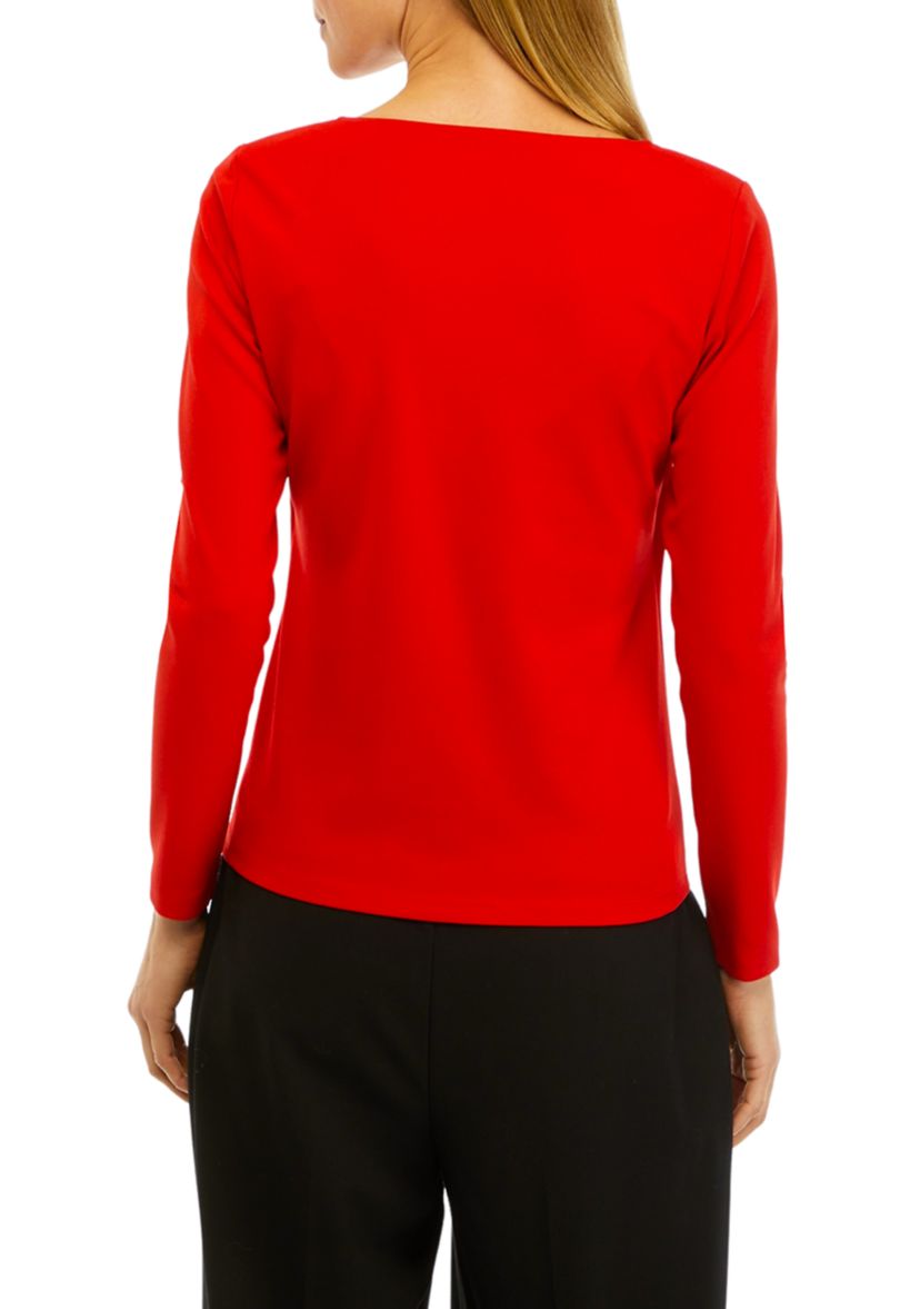 Womens Scuba Crepe Long Sleeve Sweetheart Neck Top
