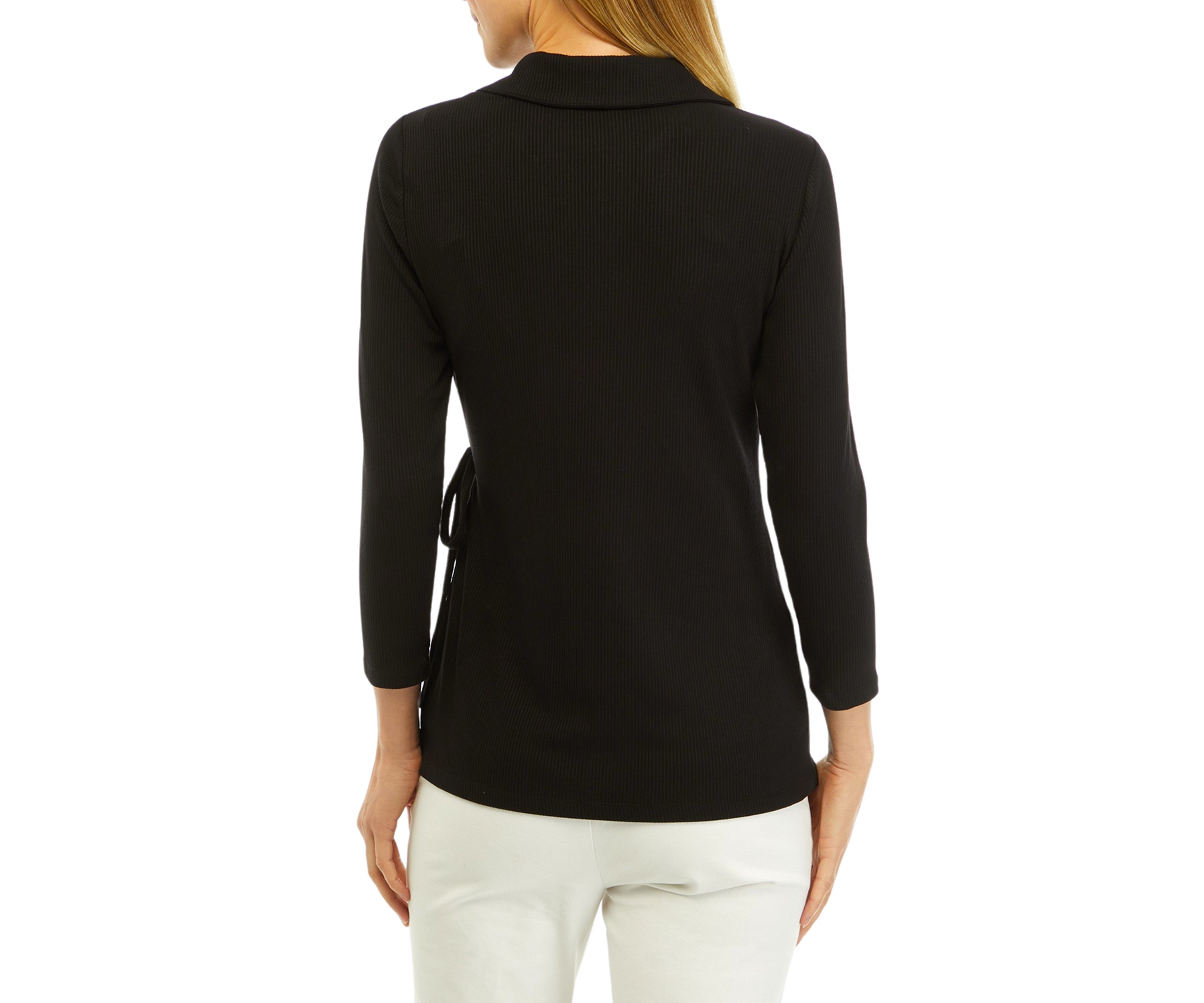Womens Rib Knit 3/4 Sleeve Wrap Top