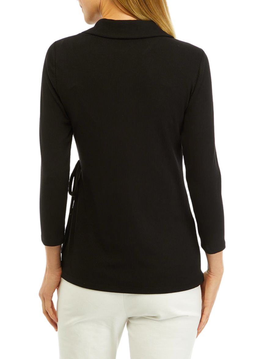 Womens Rib Knit 3/4 Sleeve Wrap Top