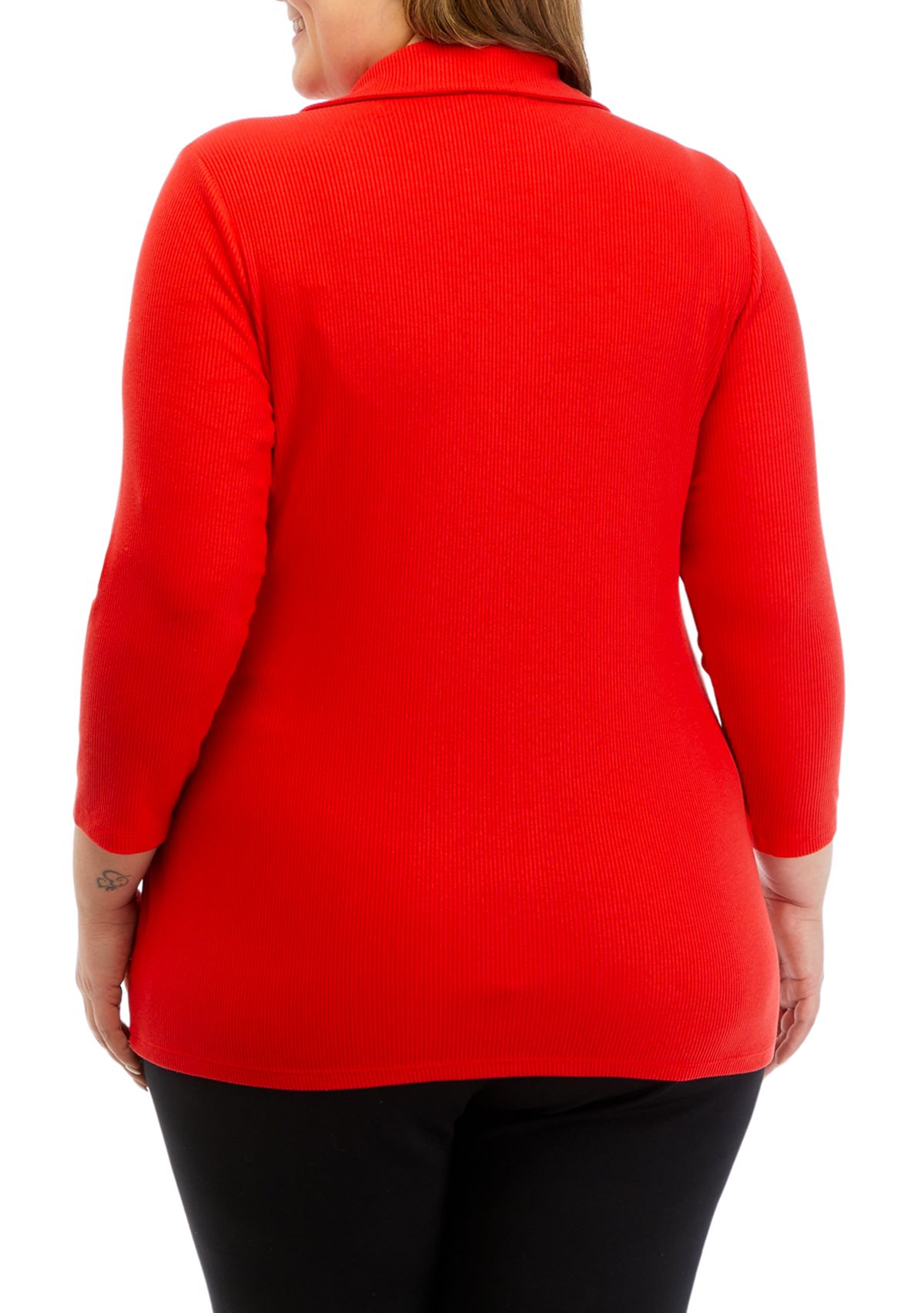 Plus Size 3/4 Sleeve Wrap Top with Collar