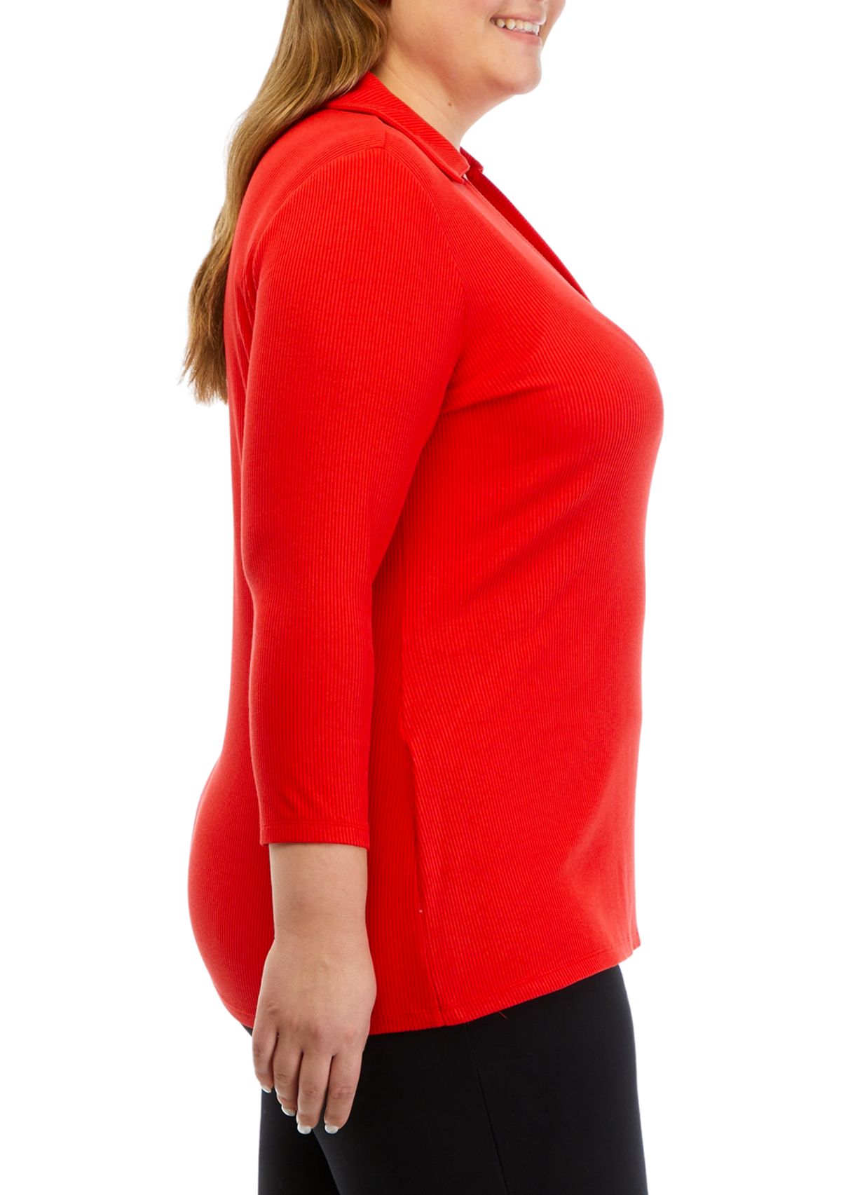 Plus Size 3/4 Sleeve Wrap Top with Collar