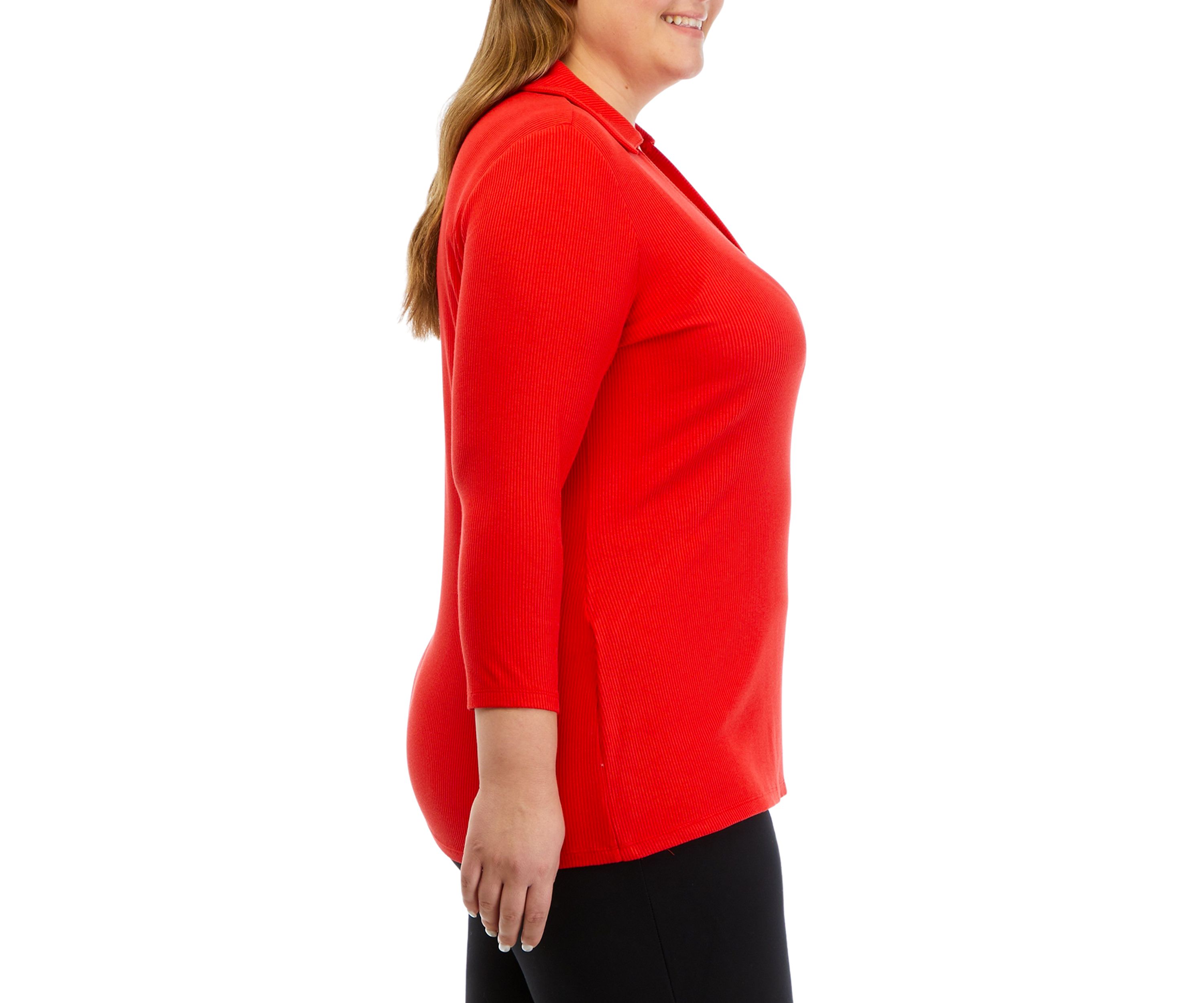 Plus Size 3/4 Sleeve Wrap Top with Collar
