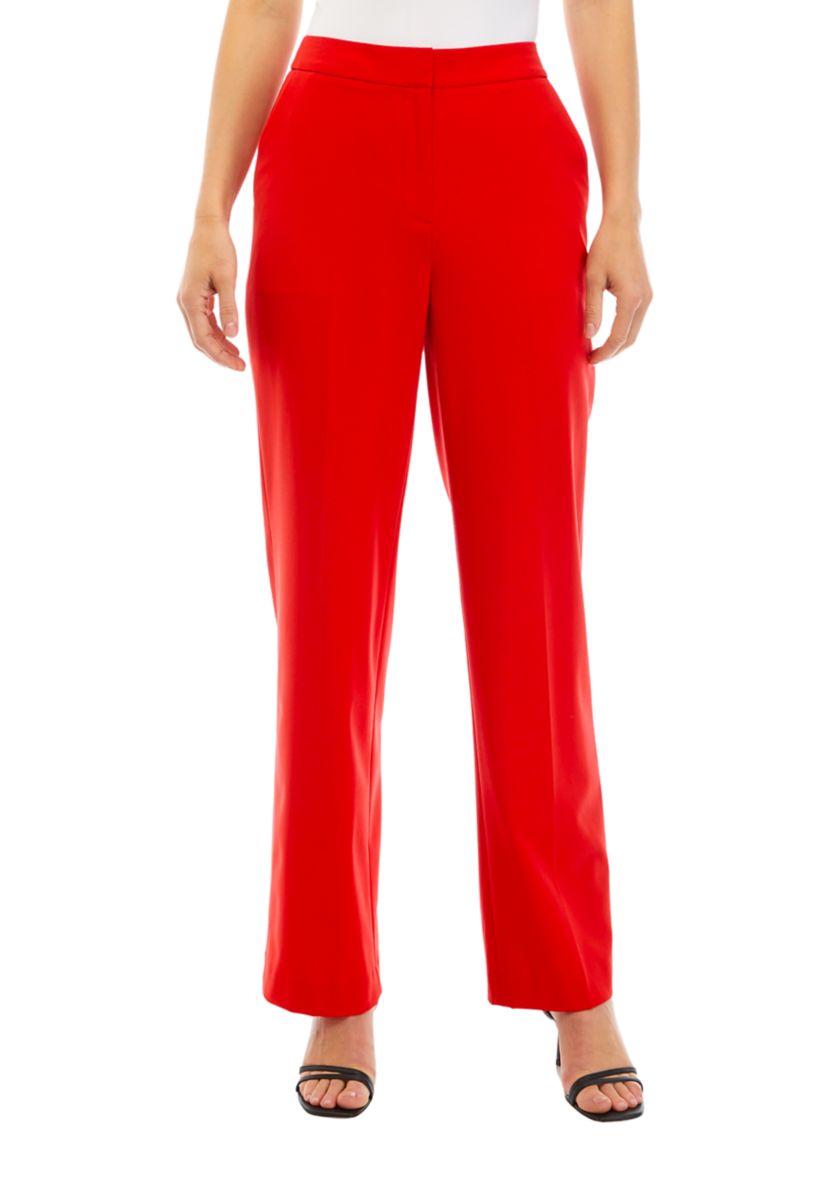 Womens High Rise Fly Front Wide Leg Pants