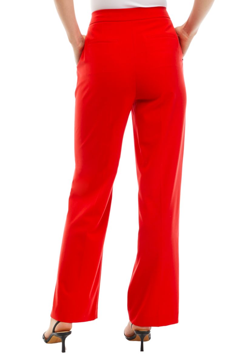 Womens High Rise Fly Front Wide Leg Pants