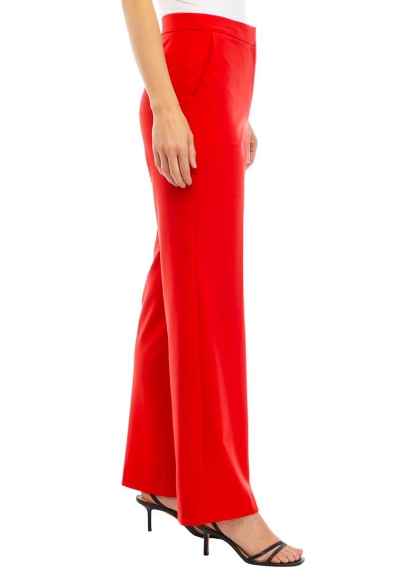Womens High Rise Fly Front Wide Leg Pants