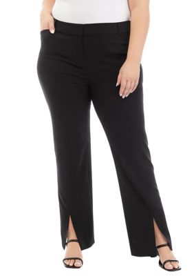 THE LIMITED Women's Plus Size Fly Front Seam Pants with Slit, Black, 24W