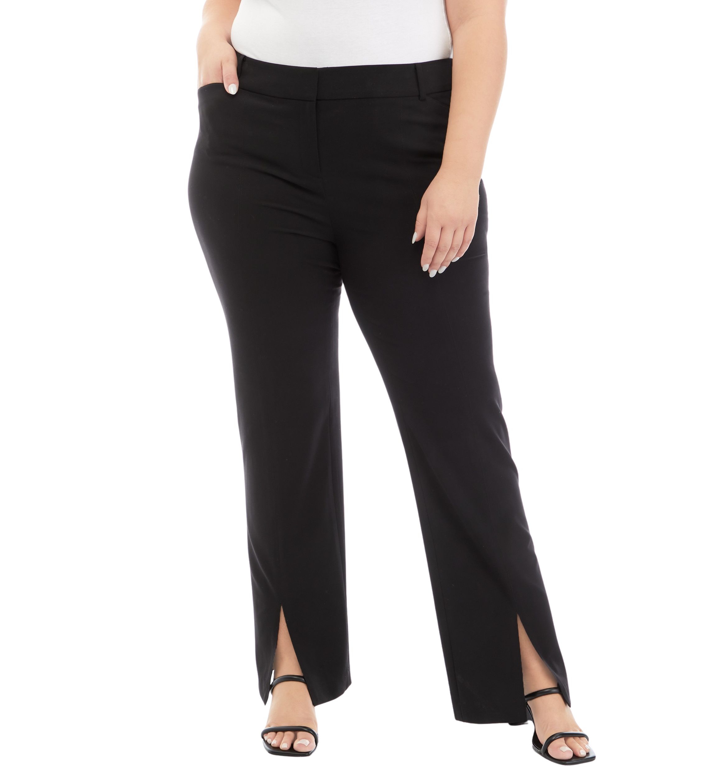Plus Size Fly Front Seam Pants with Slit