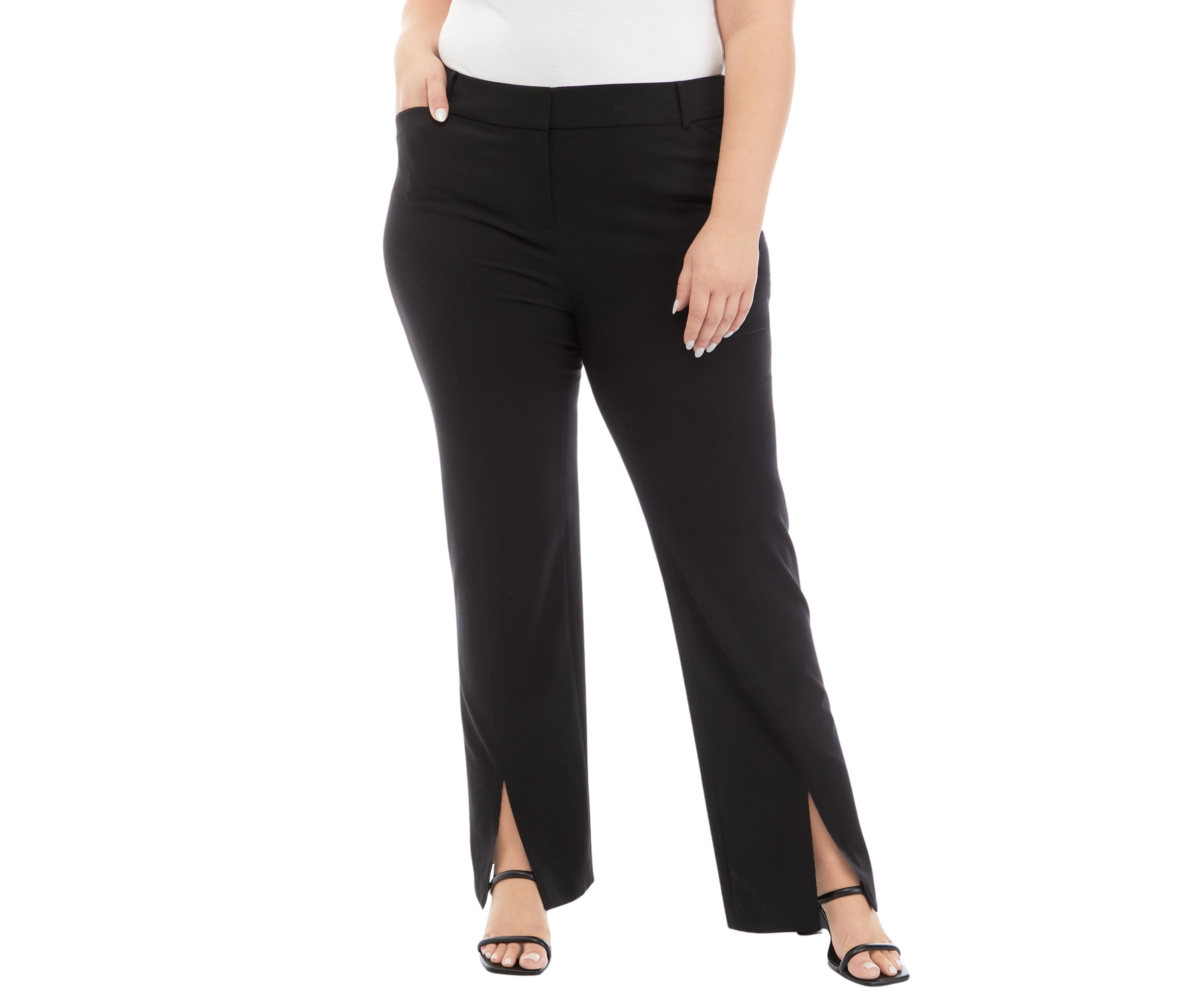 Plus Size Fly Front Seam Pants with Slit