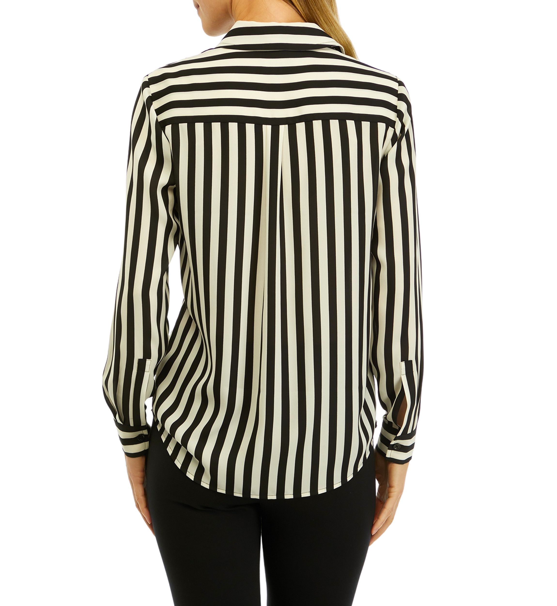 Womens Stripe Long Sleeve Button Front Blouse