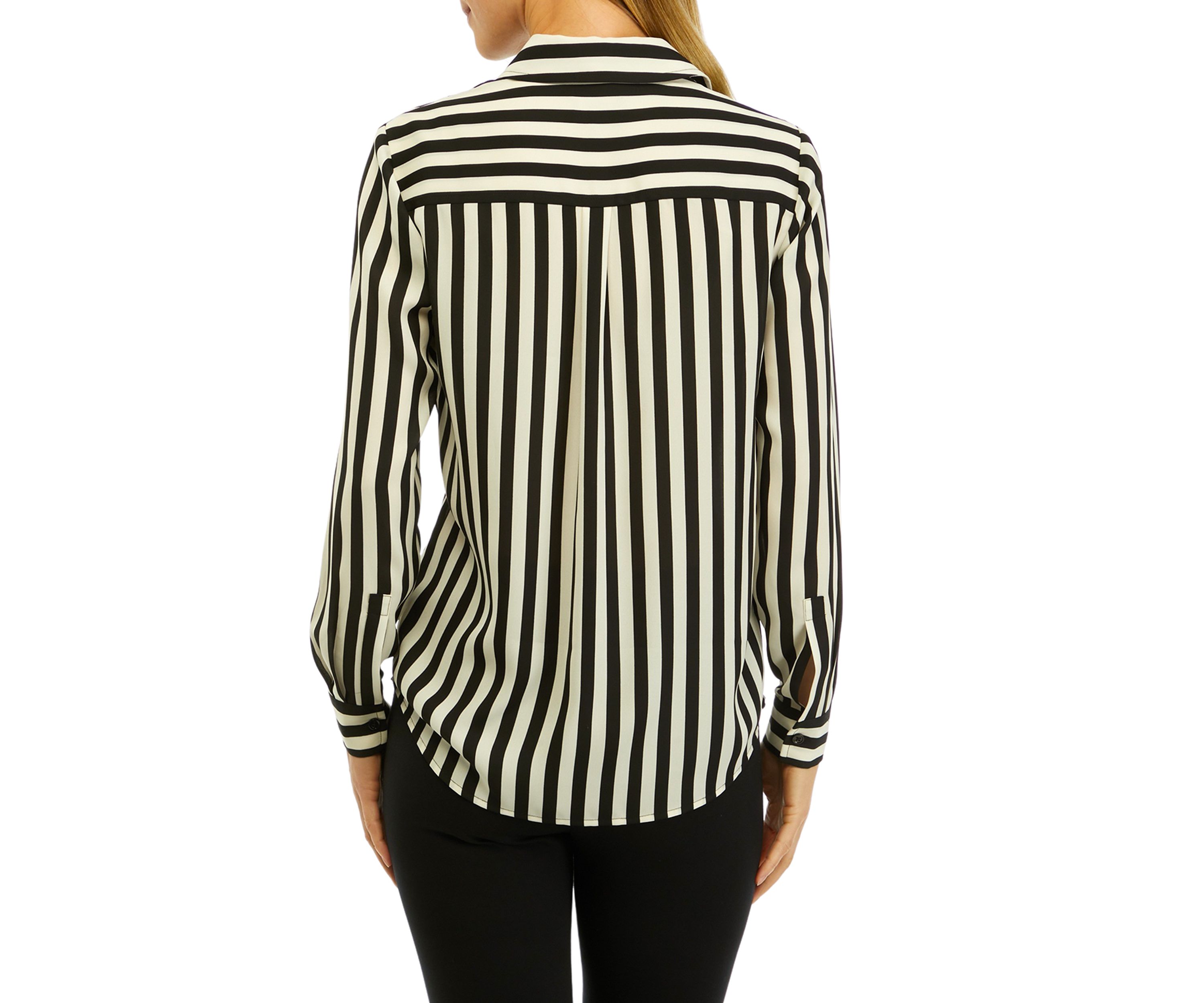 Womens Stripe Long Sleeve Button Front Blouse