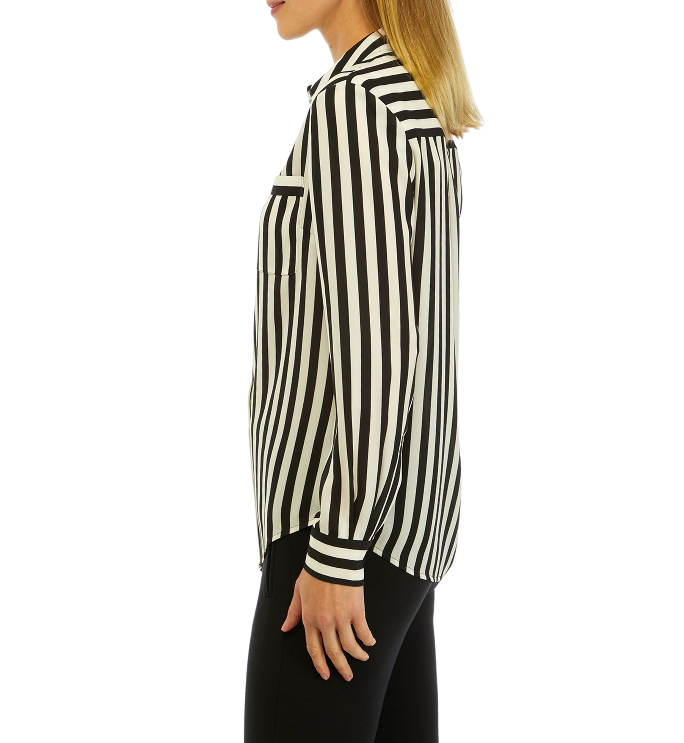 Womens Stripe Long Sleeve Button Front Blouse