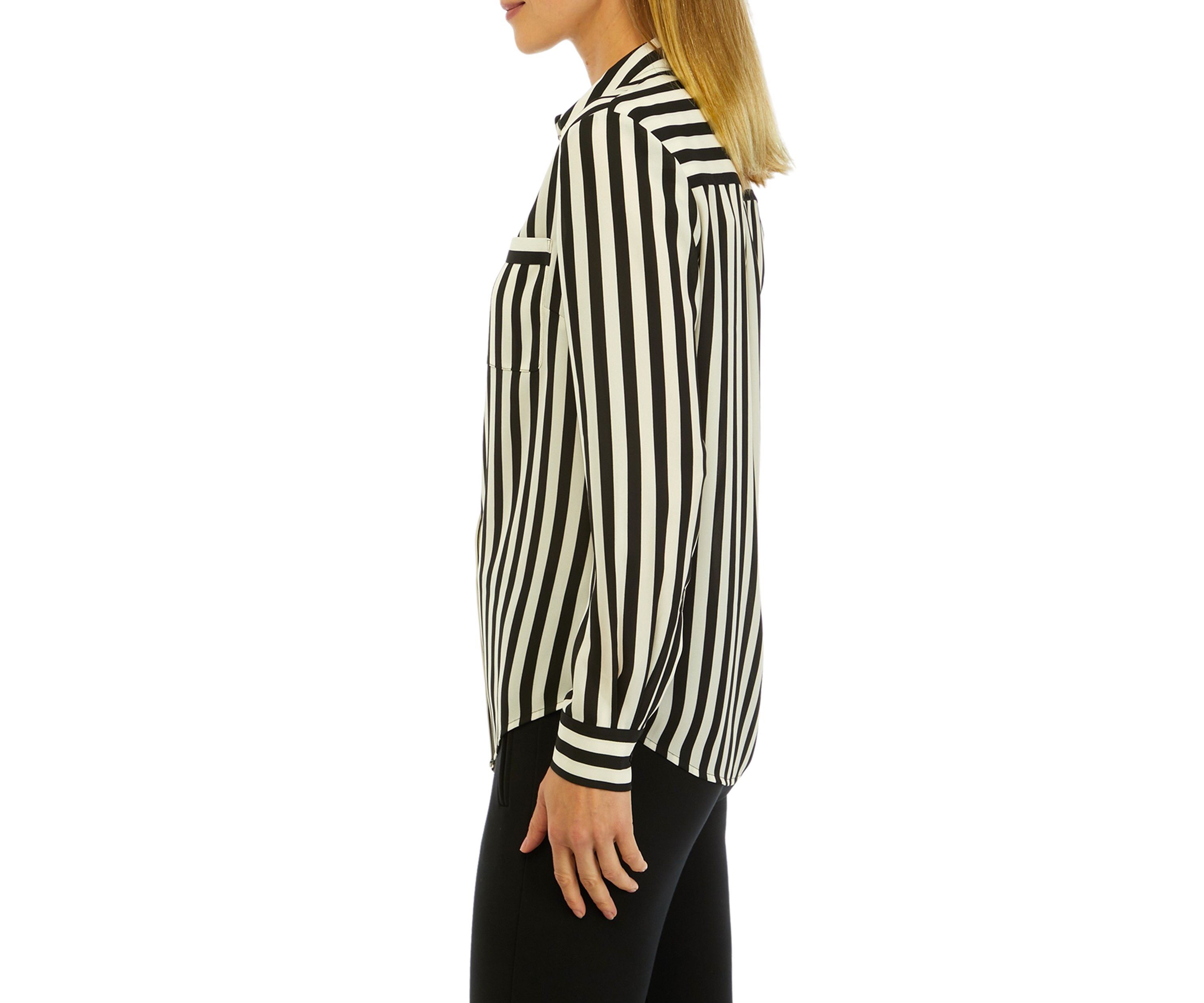 Womens Stripe Long Sleeve Button Front Blouse