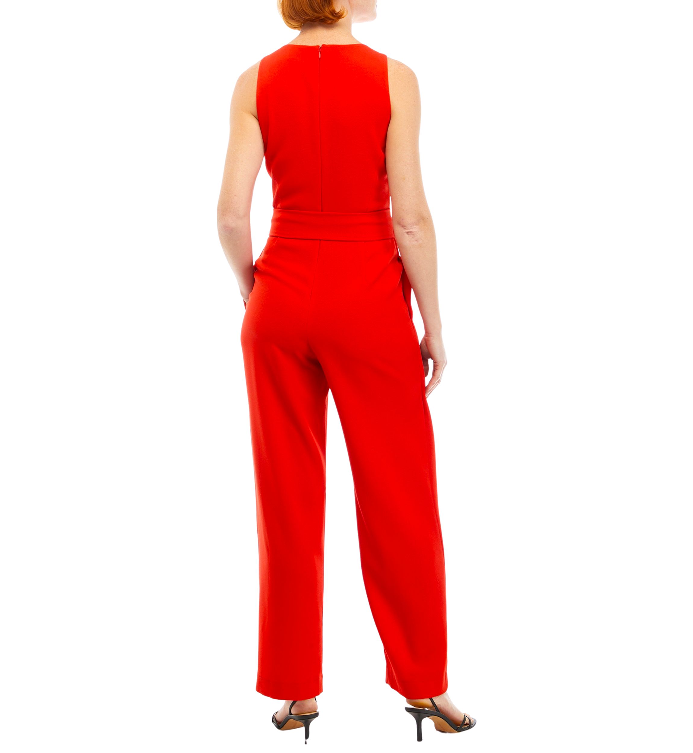Womens Crepe Belted Jumpsuit with Flyaway Pants