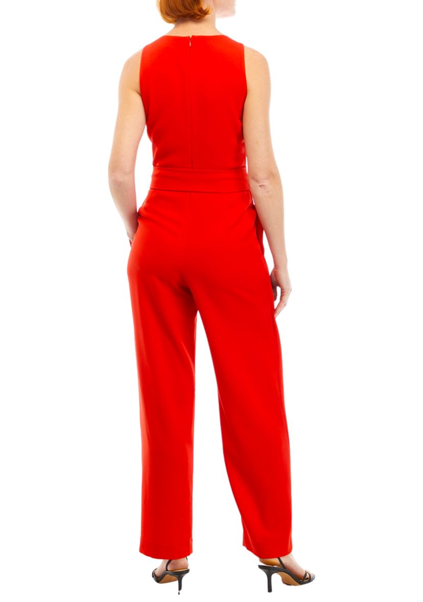 Womens Crepe Belted Jumpsuit with Flyaway Pants