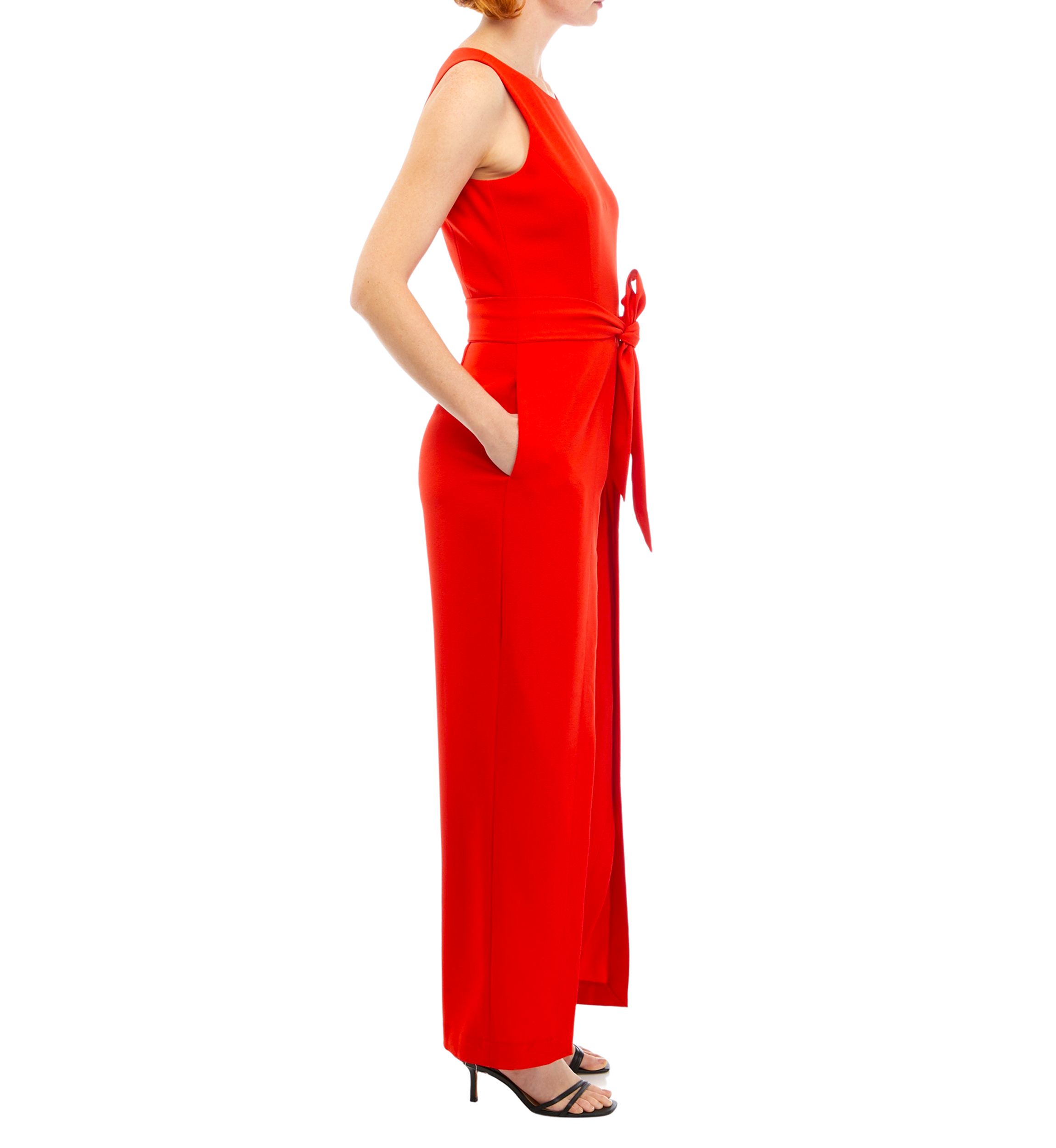 Womens Crepe Belted Jumpsuit with Flyaway Pants
