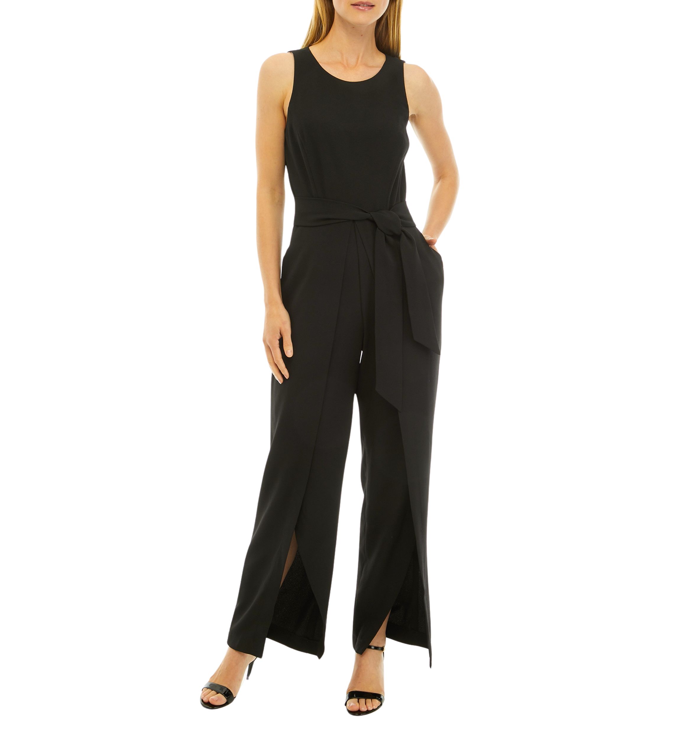 Petite Sleeveless Belted Jumpsuit