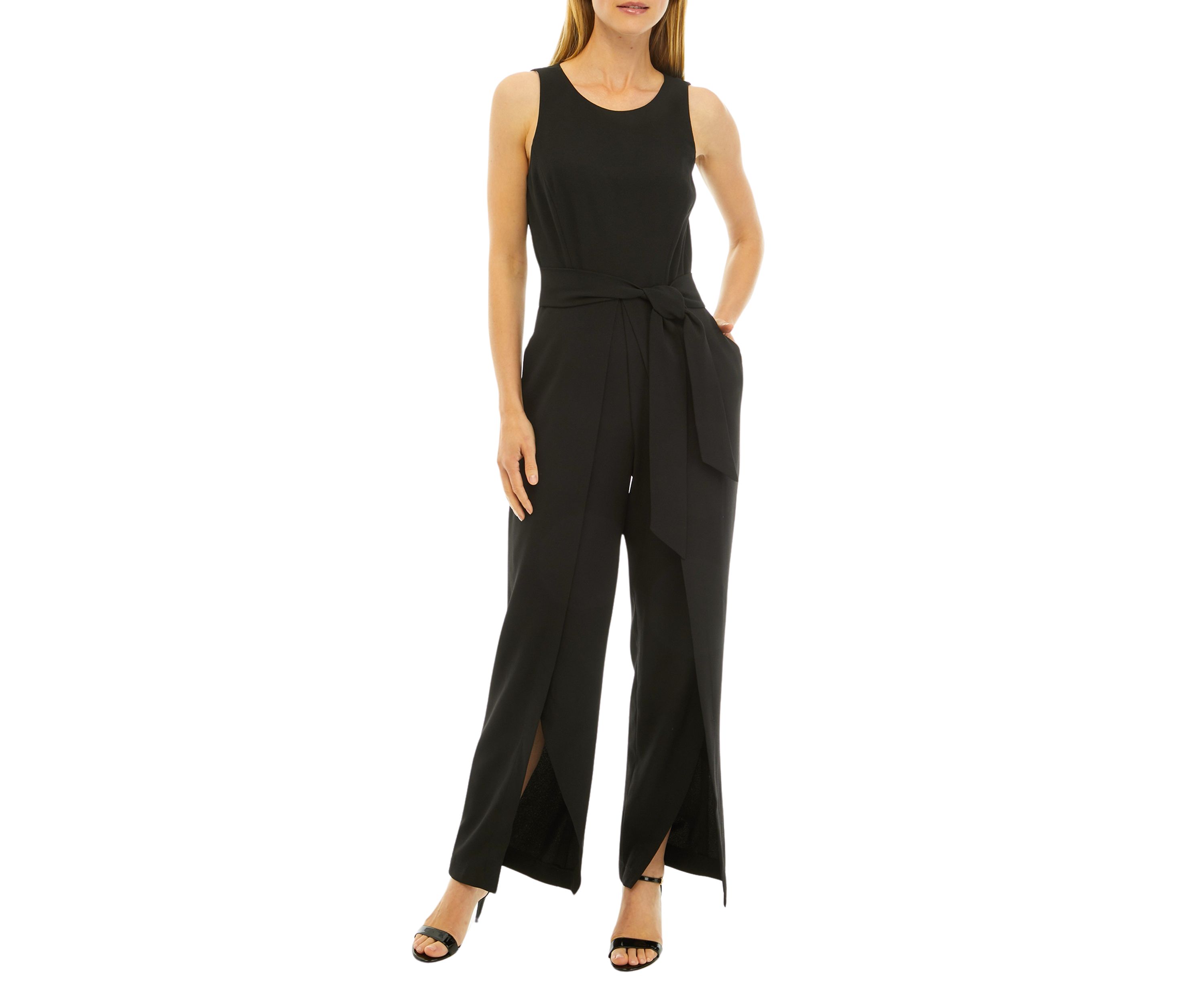 Petite Sleeveless Belted Jumpsuit